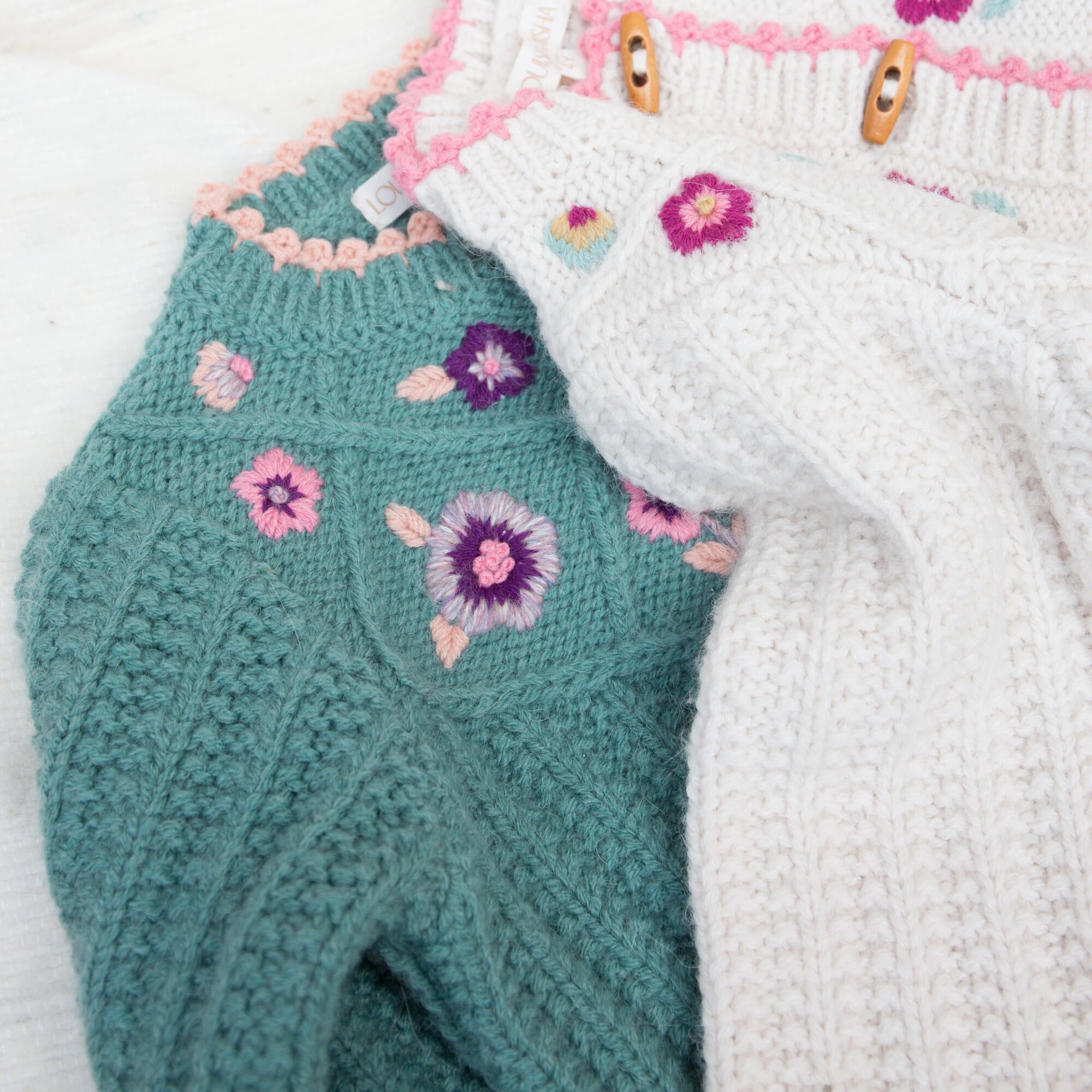 Girls Blue Flower Wool Cardigan