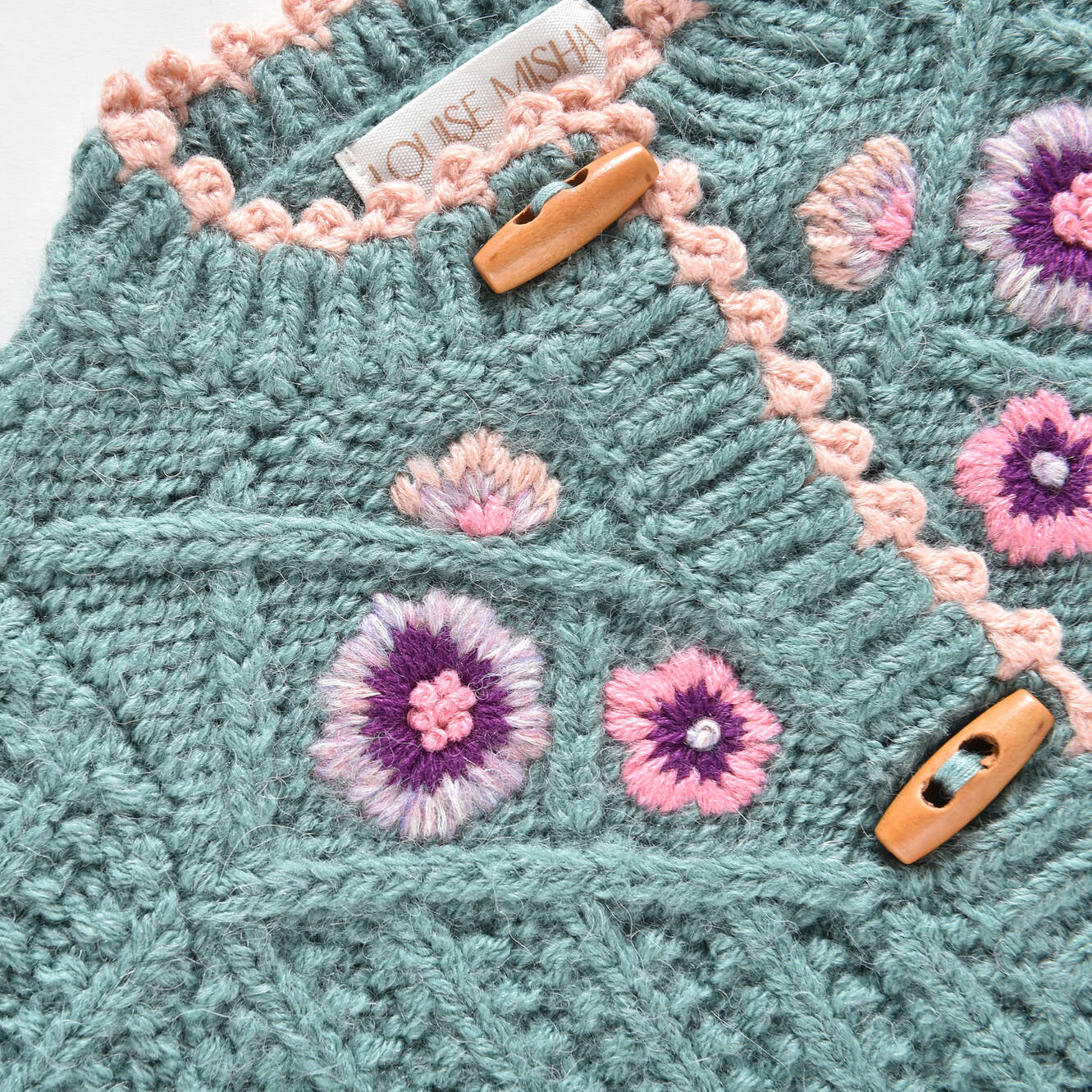 Girls Blue Flower Wool Cardigan