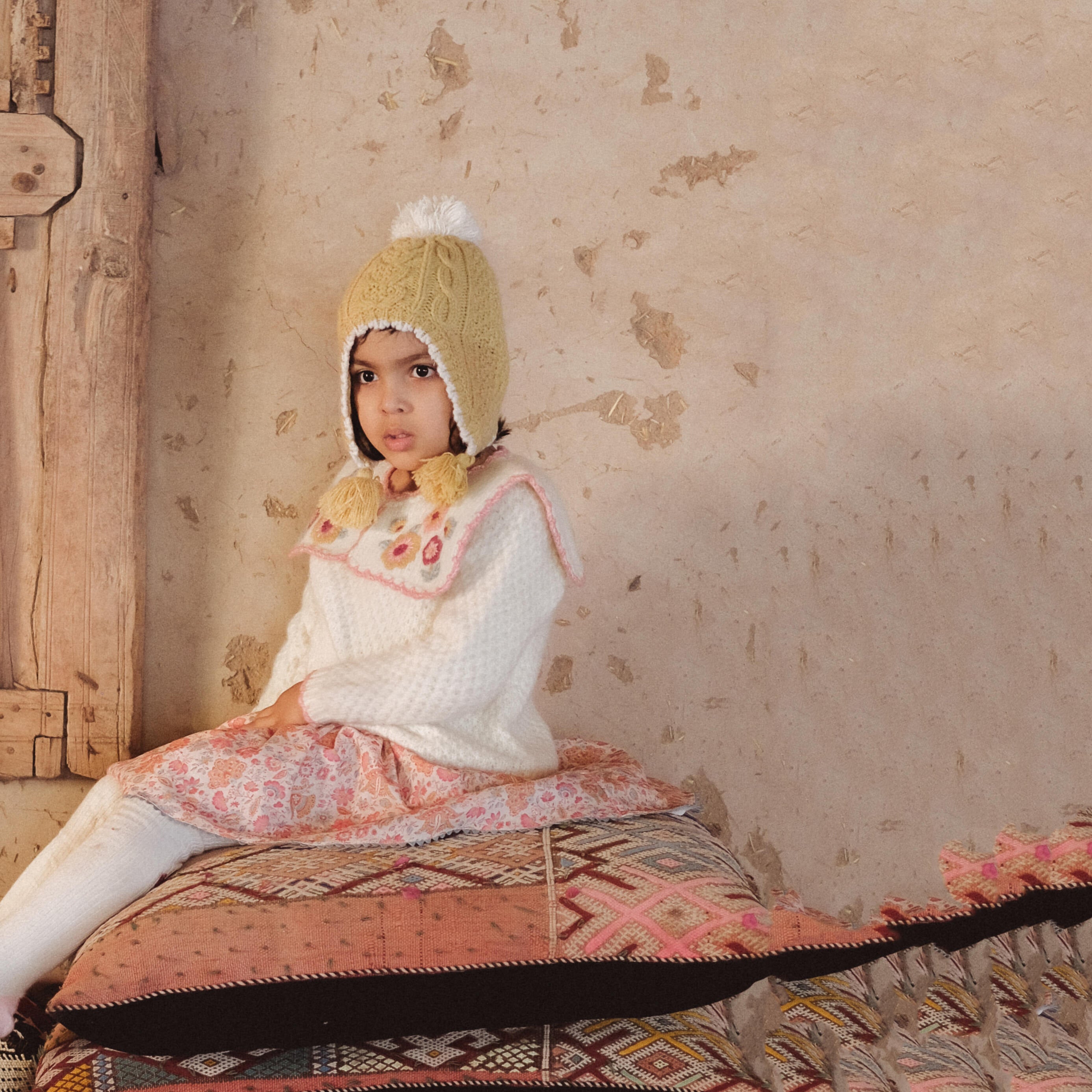 Girls White Ruffled Wool Sweater