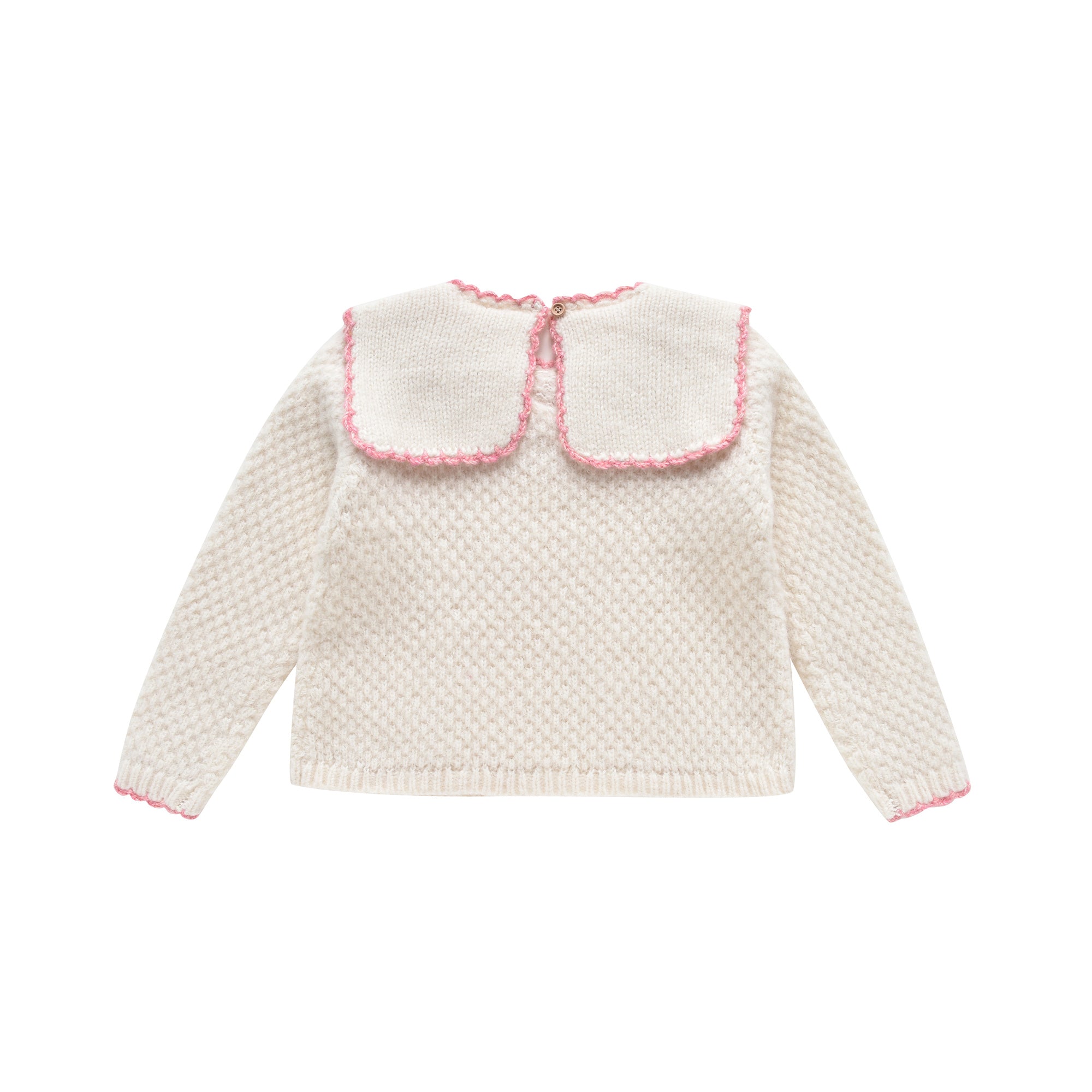 Girls White Ruffled Wool Sweater