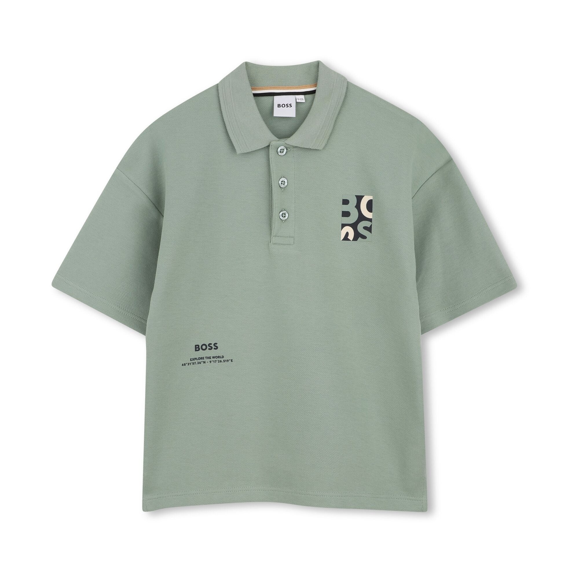 Boys Green Logo Cotton Polo Shirt