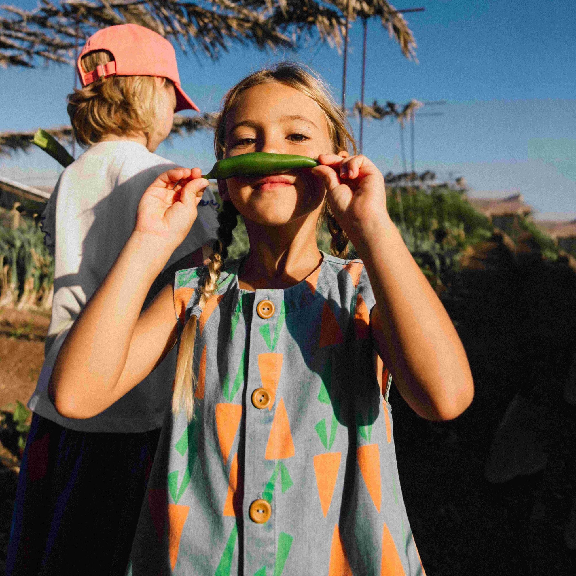 Girls Blue Carrot Printed Denim Vest