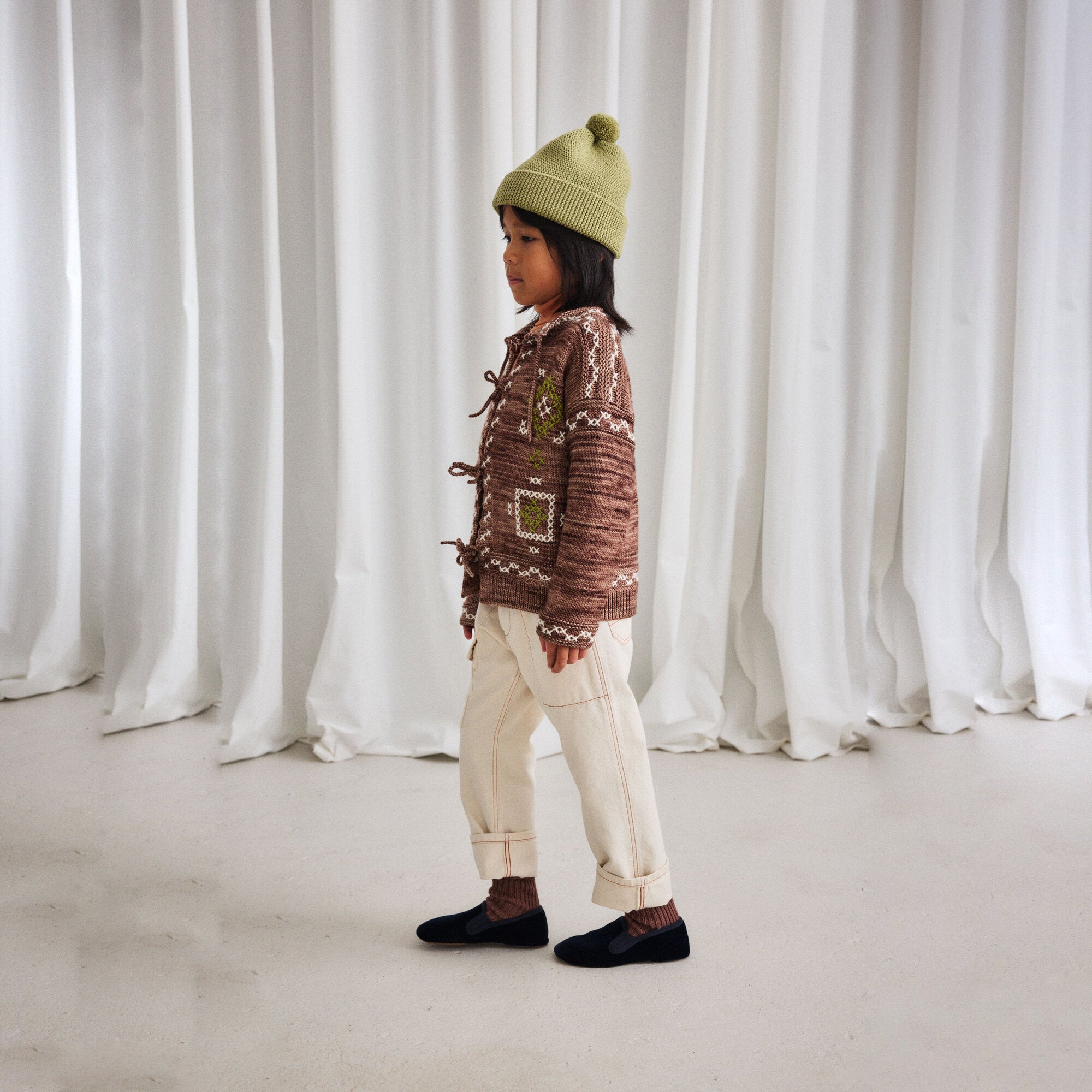 Boys & Girls Brown Embroidered Wool Cardigan