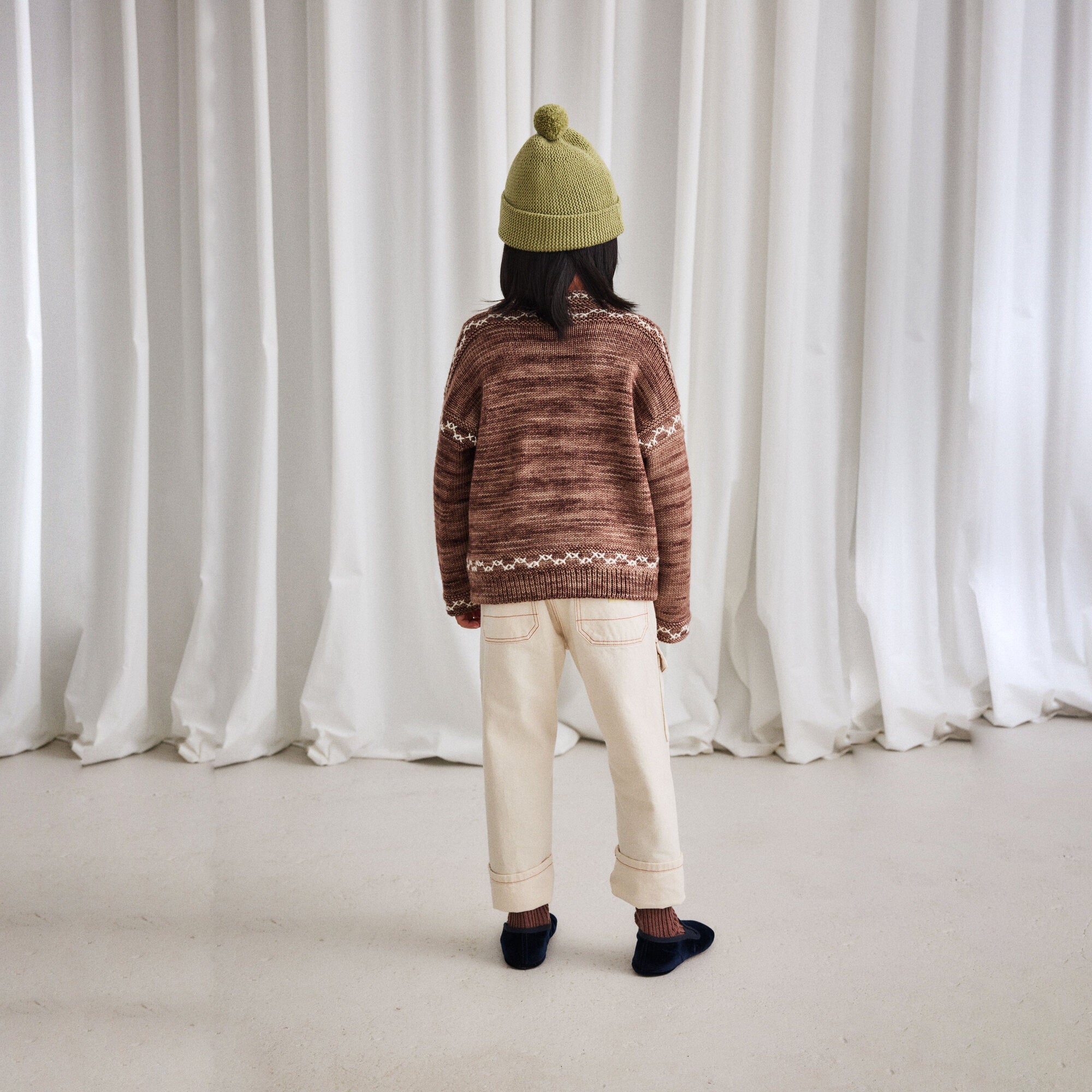 Boys & Girls Brown Embroidered Wool Cardigan