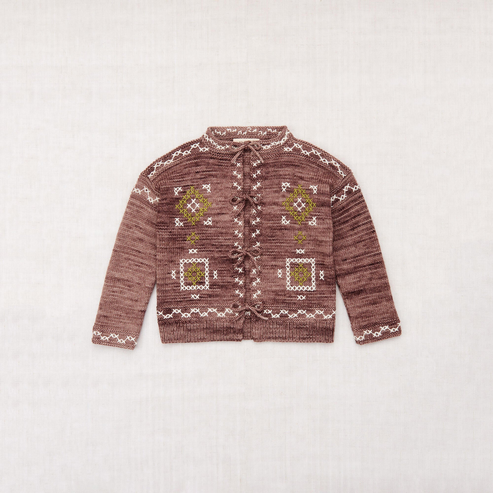 Boys & Girls Brown Embroidered Wool Cardigan