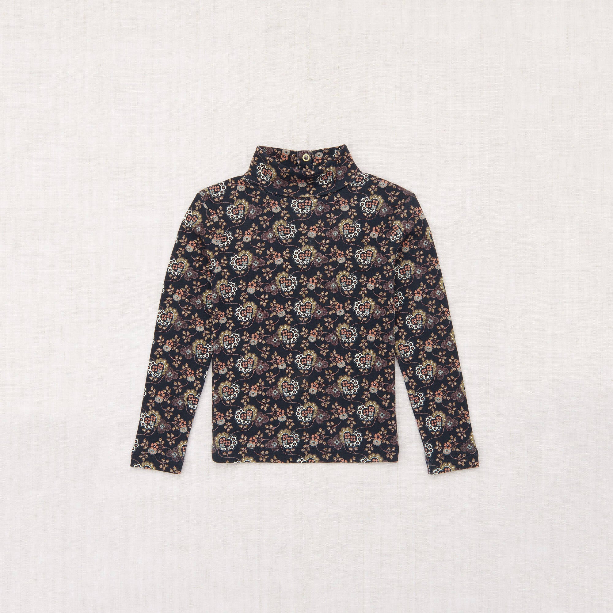 Boys & Girls Dark Grey Floral Cotton Turtleneck