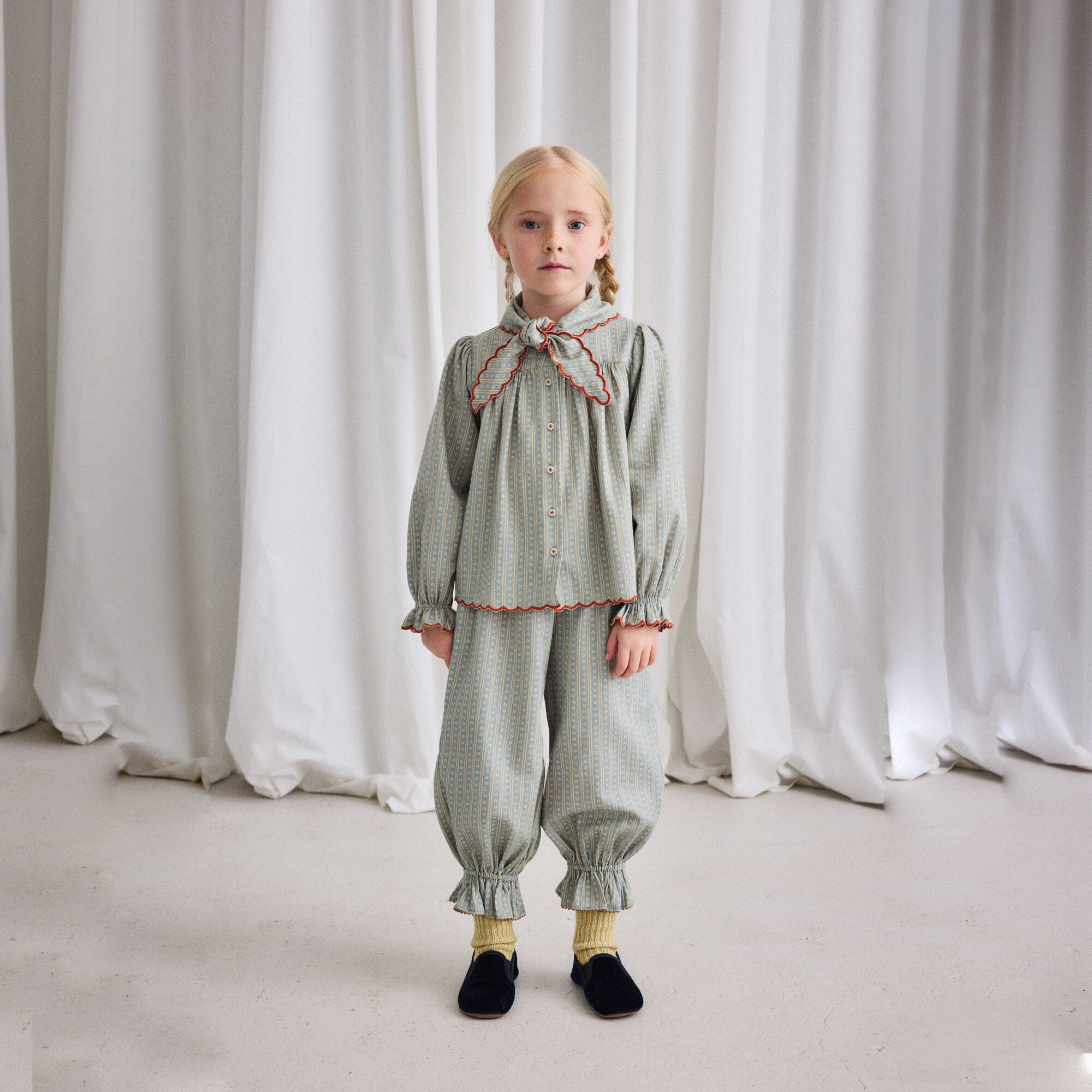 Girls Light Green Floral Cotton Blouse