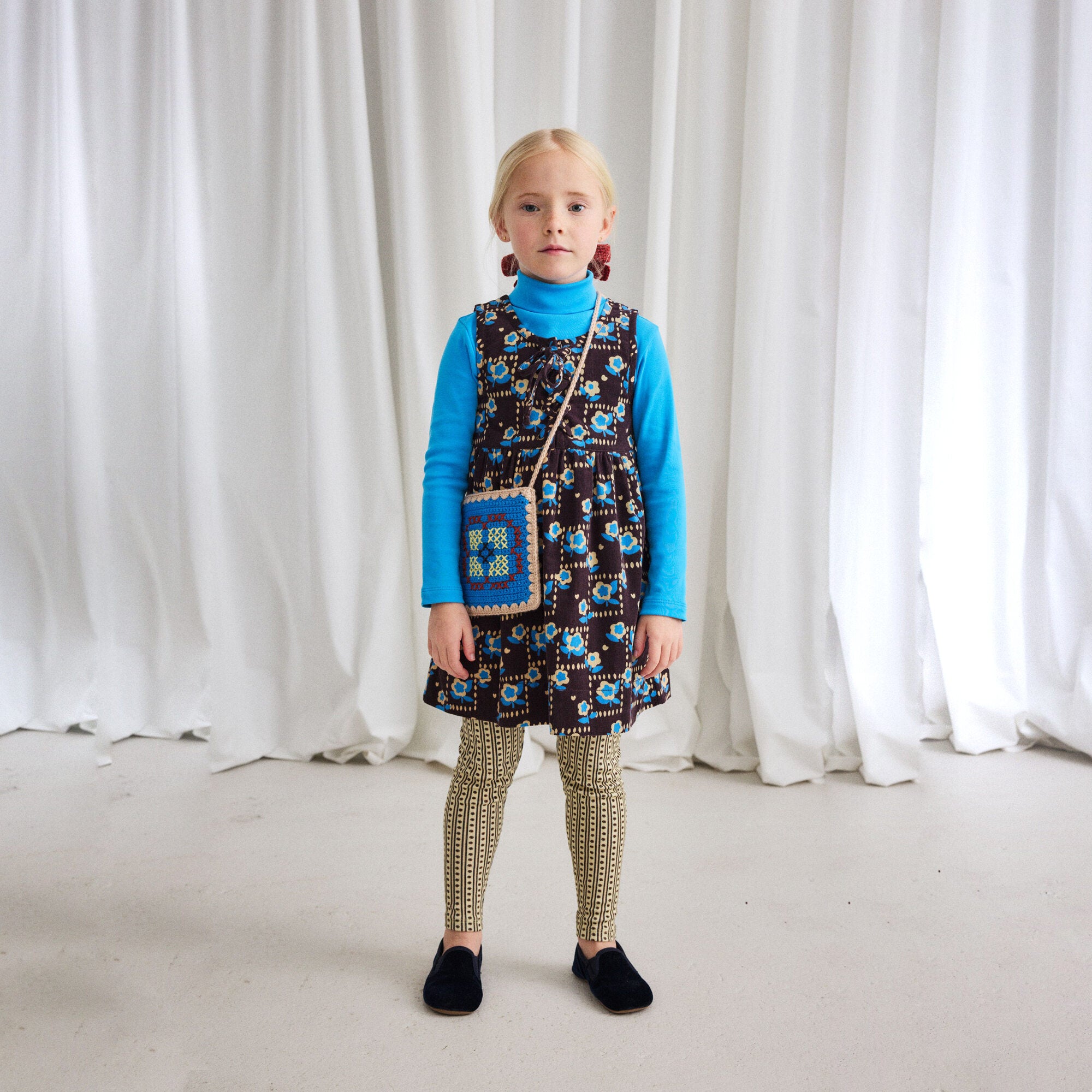 Girls Dark Brown Printed Cotton Dress