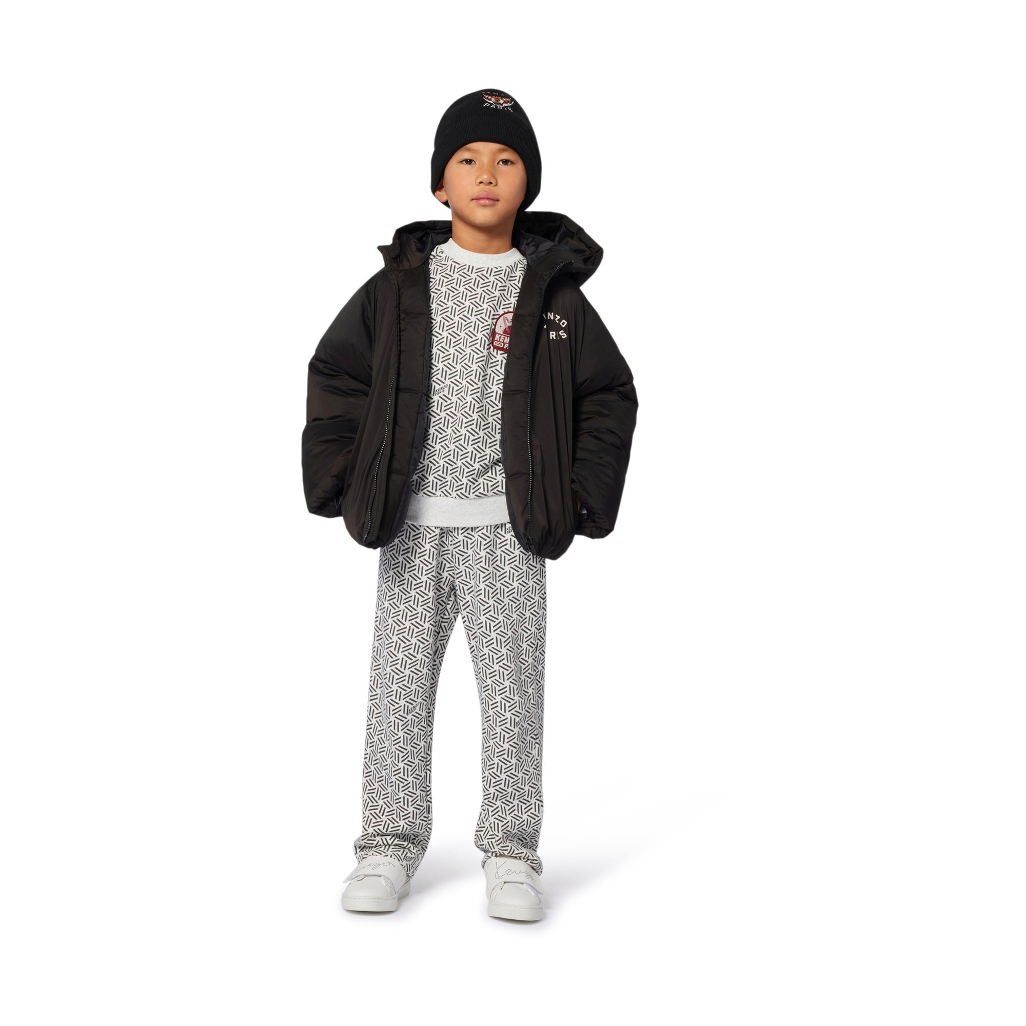 Boys & Girls Grey Black Padded Jacket