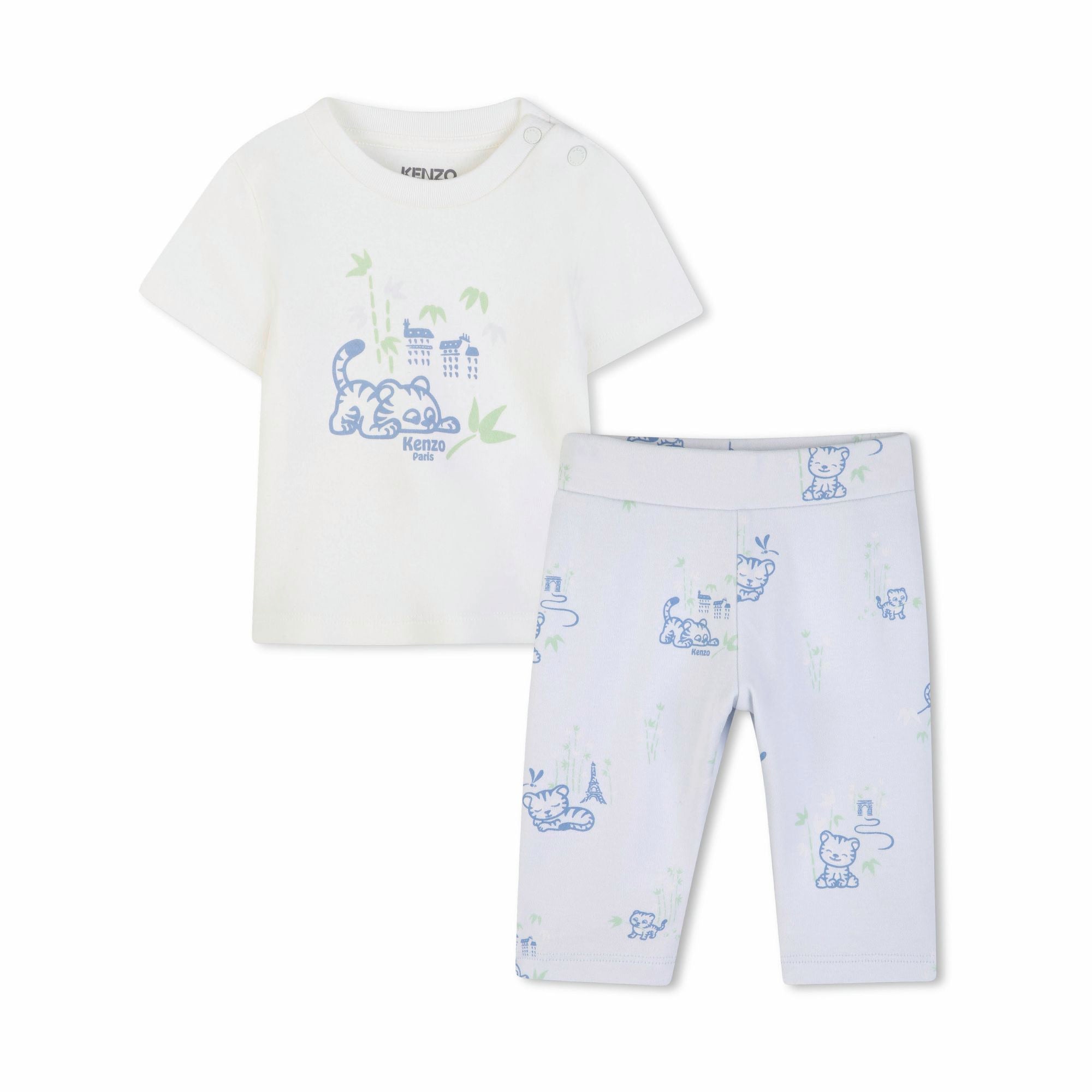 Baby Boys White & Light Blue Printed Cotton Set