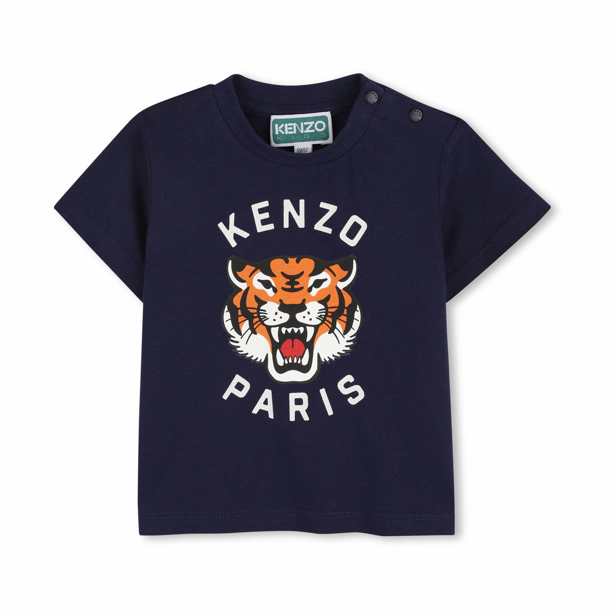 Baby Boys & Girls Dark Blue Tiger Printed Cotton T-Shirt