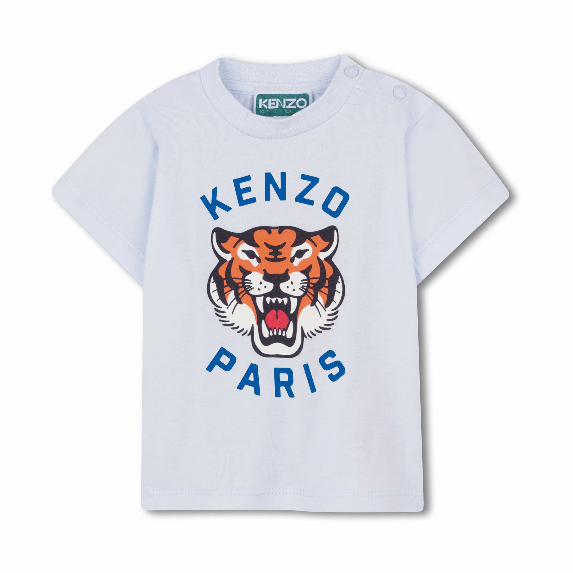 Baby Boys & Girls Light Blue Tiger Printed Cotton T-Shirt