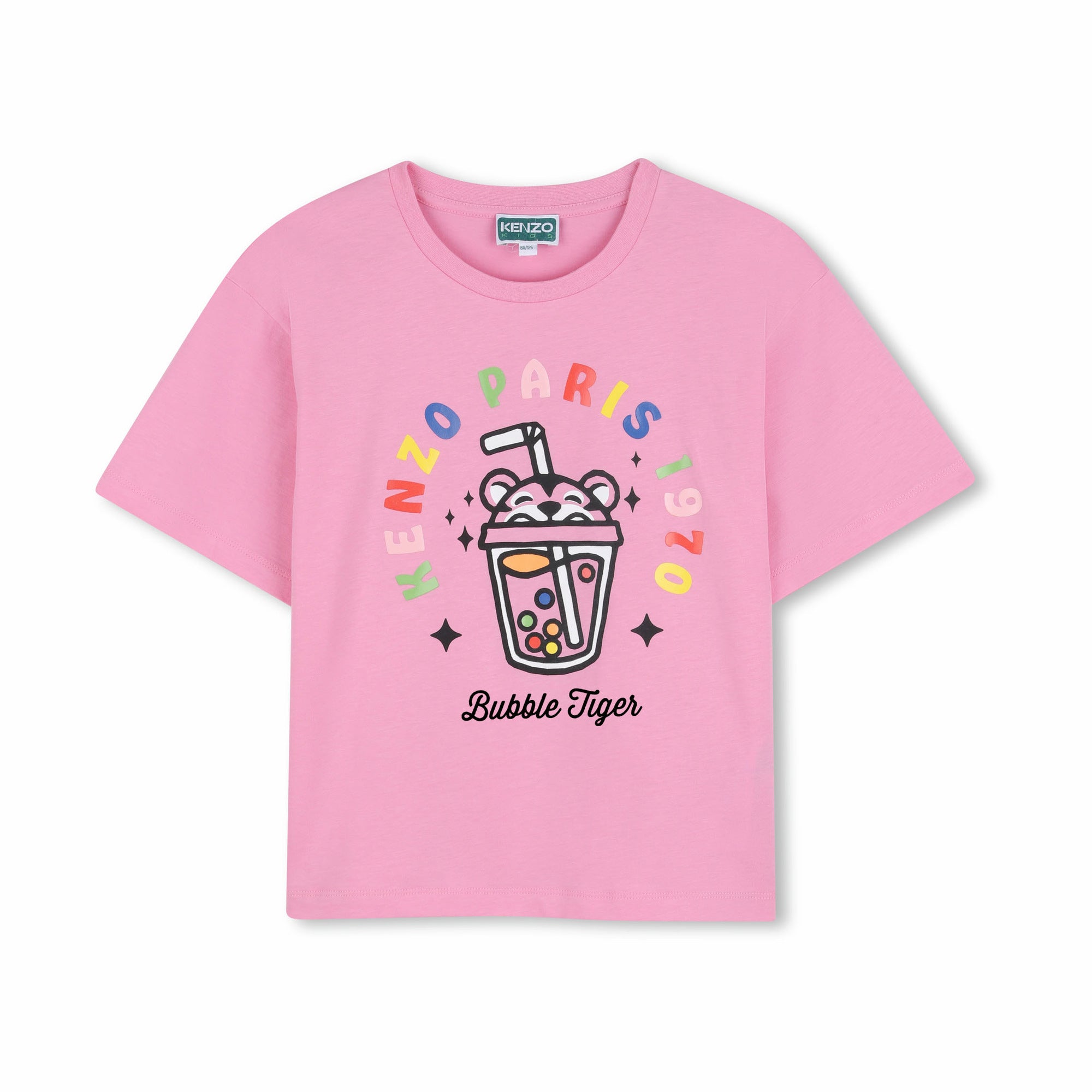 Girls Pink Bubble Tiger Printed Cotton T-Shirt