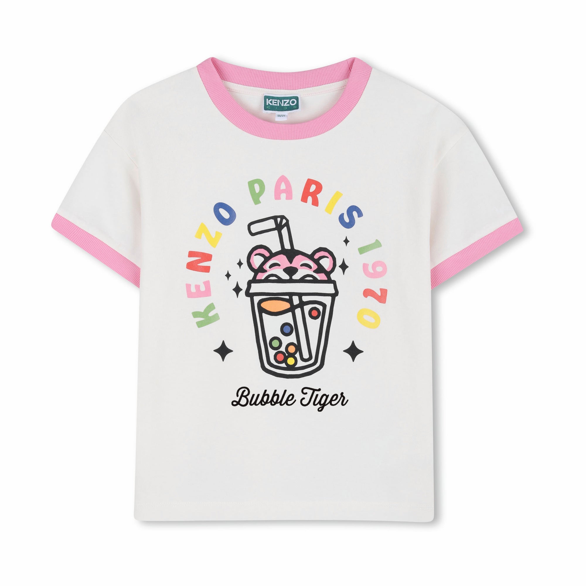 Girls White Bubble Tiger Printed Cotton T-Shirt