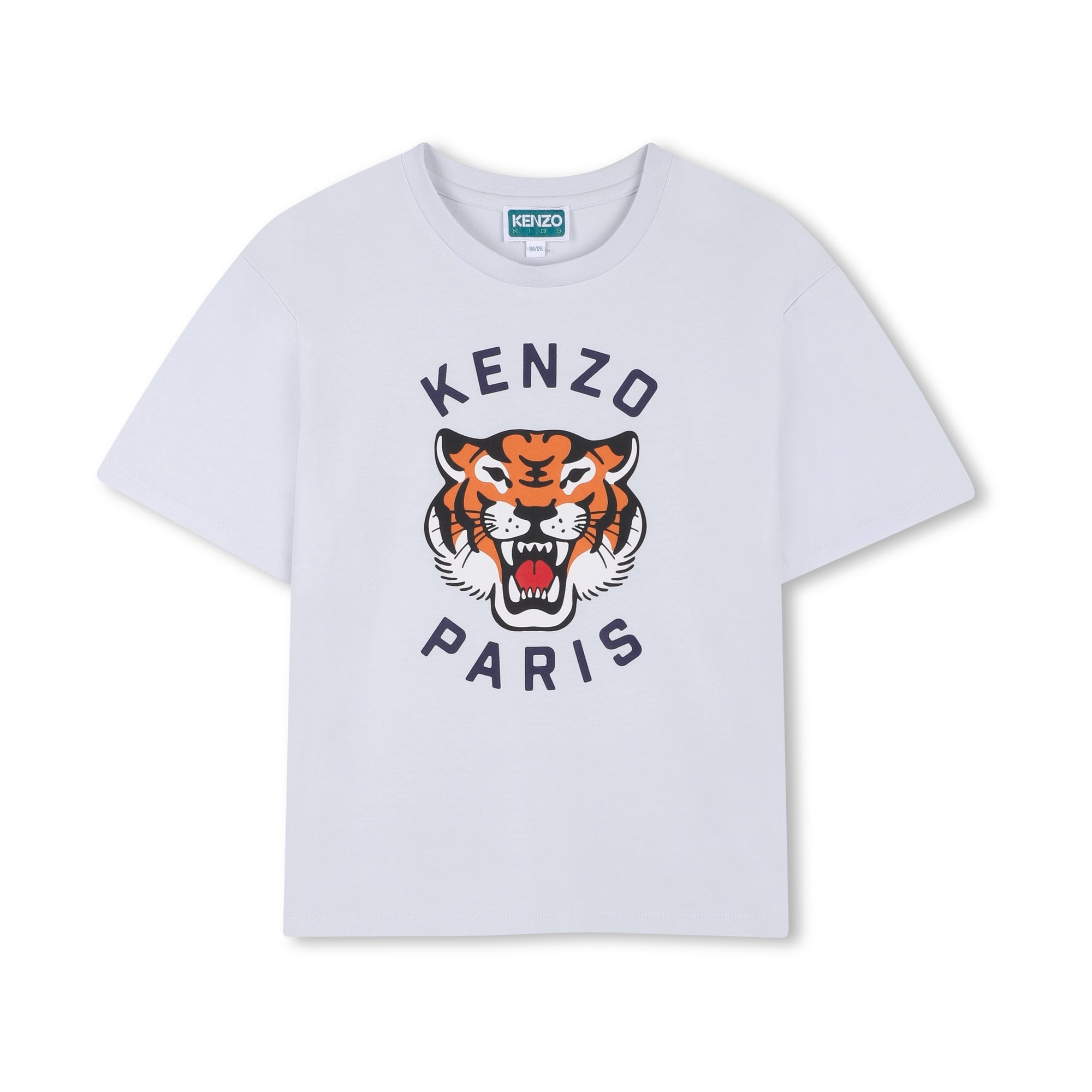 Girls Light Blue Tiger Printed Cotton T-Shirt