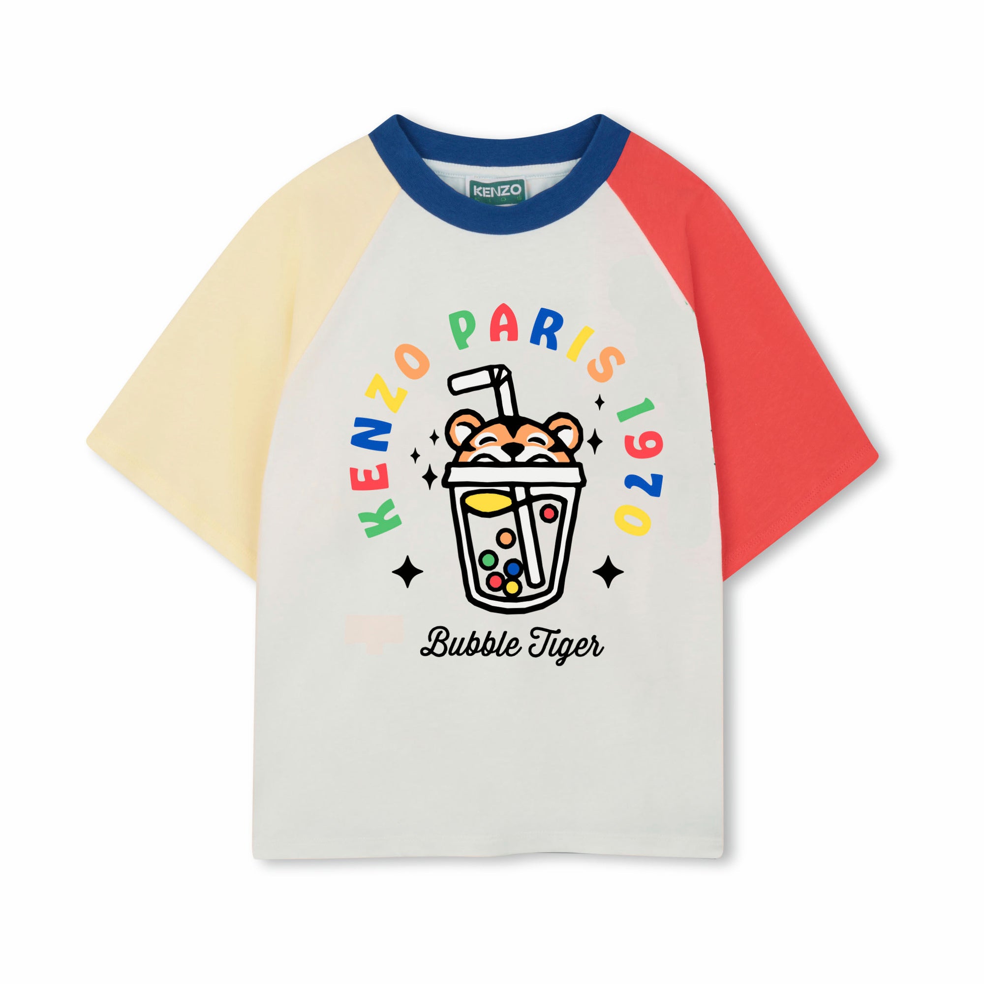 Boys White Bubble Tiger Printed Cotton T-Shirt
