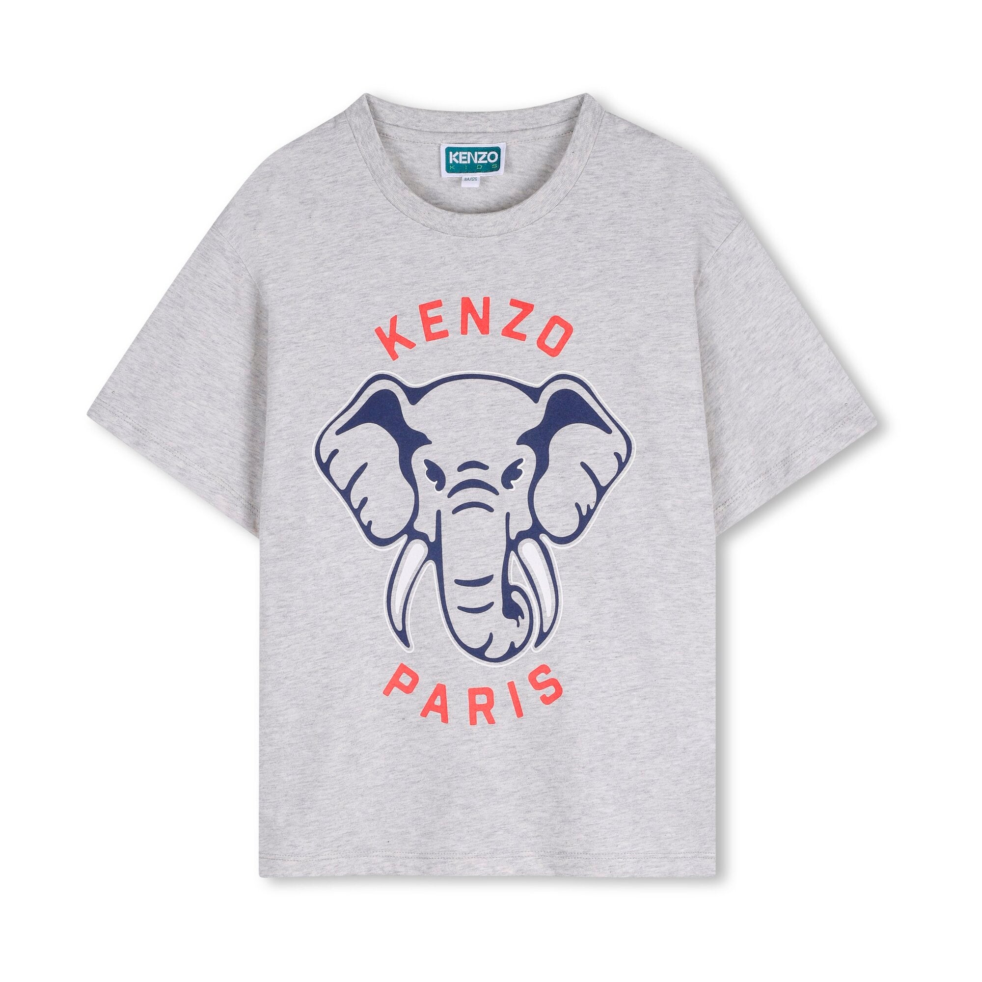 Boys & Girls Grey Elephant Printed Cotton T-Shirt