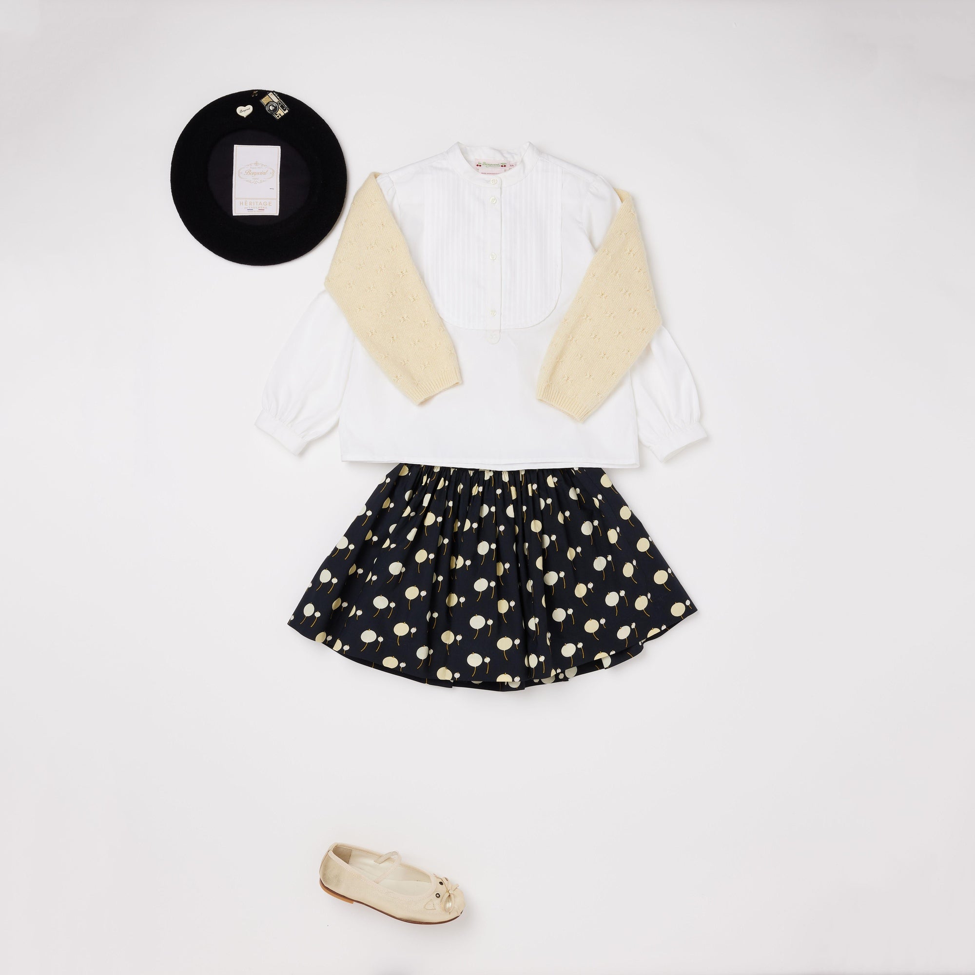 Girls Black Cherry Printed Cotton Skirt