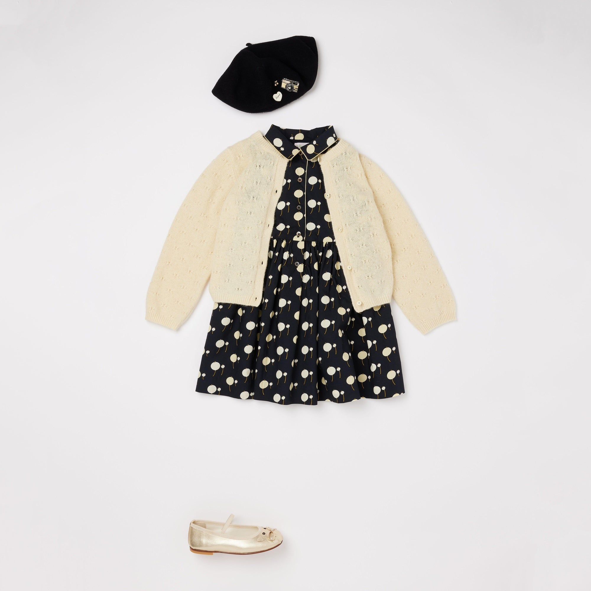 Girls Black Cherry Printed Cotton Dress