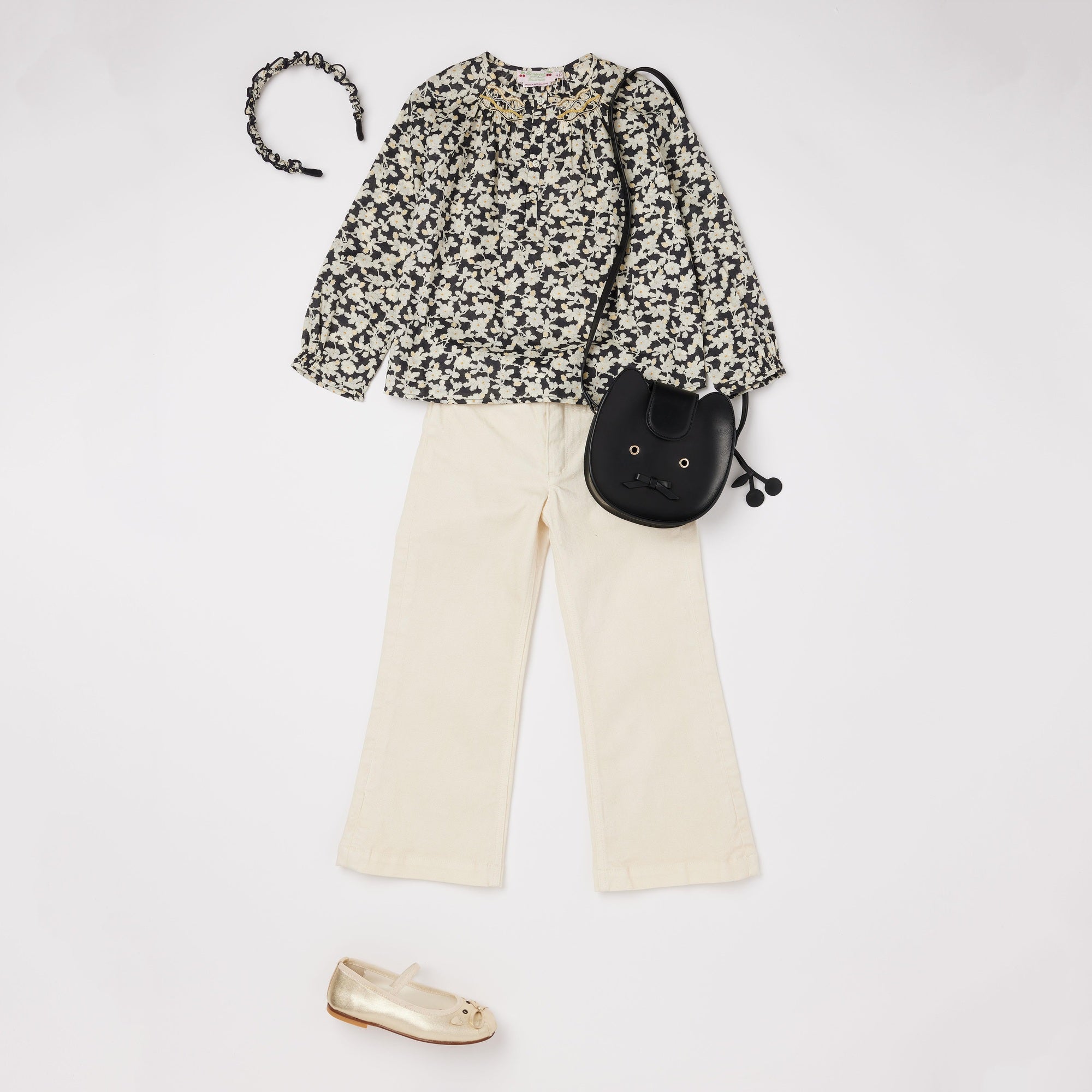 Girls Black Printed Cotton Shirt