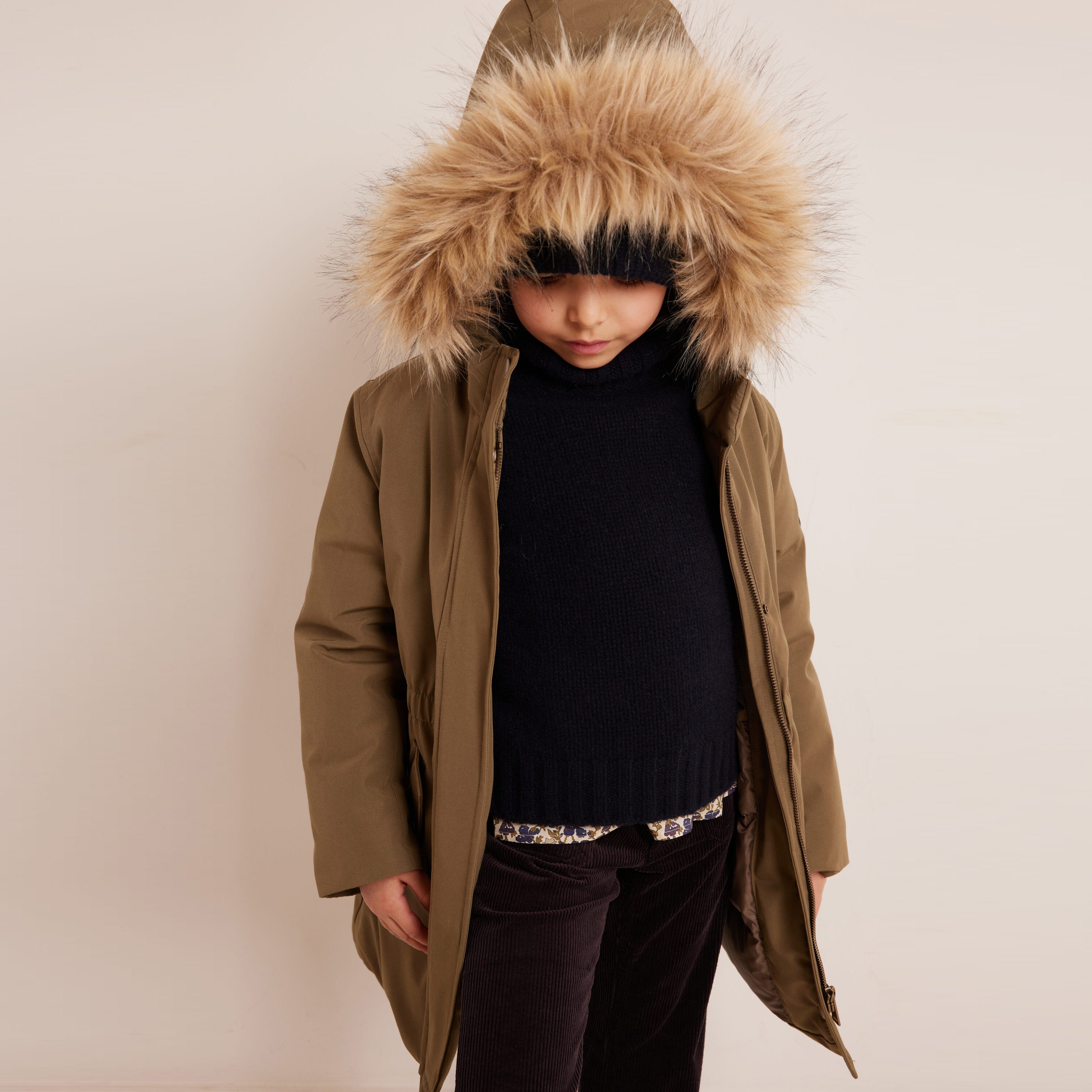 Girls Army Green Padded Down Coat