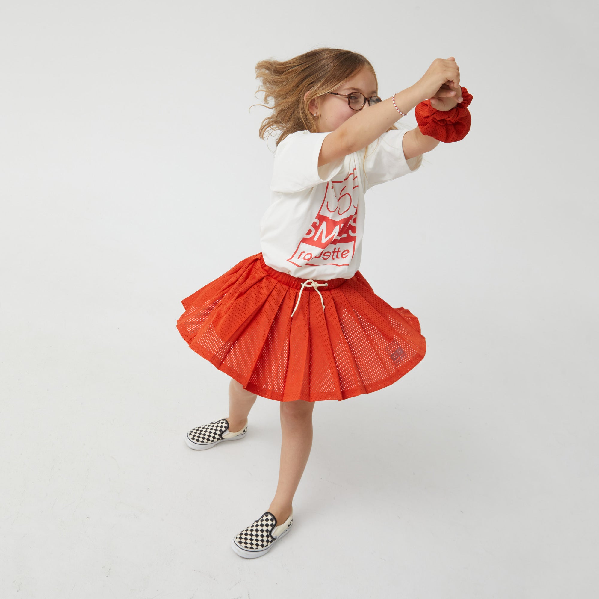 Girls Orange Pleated Skirt