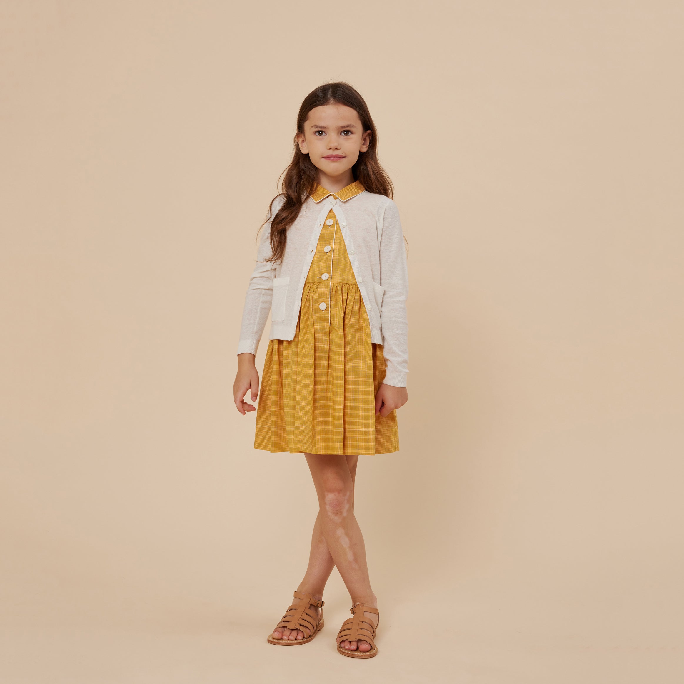 Girls Yellow Check Cotton Dress