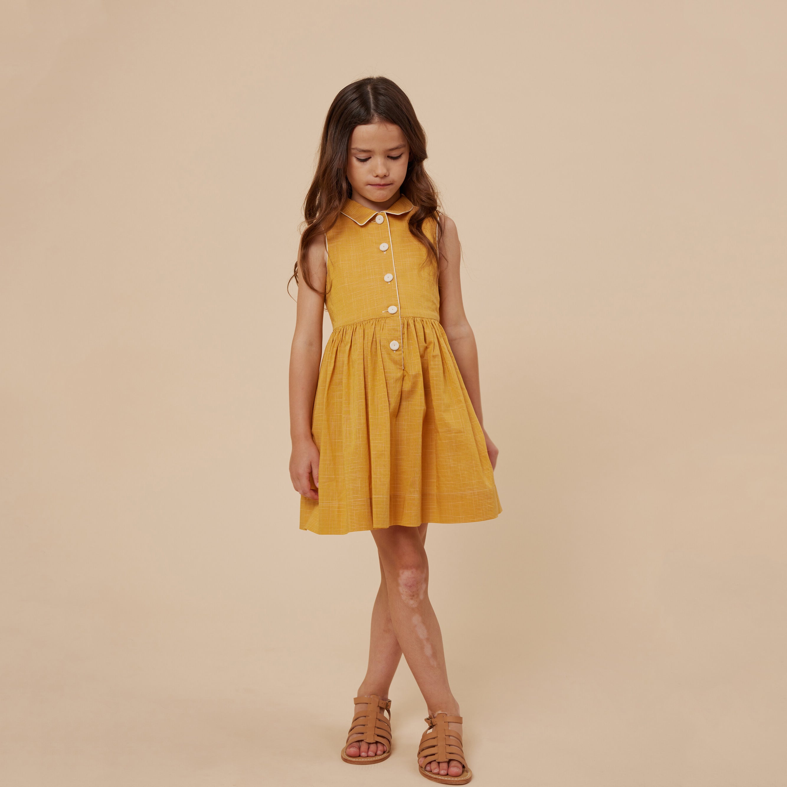 Girls Yellow Check Cotton Dress