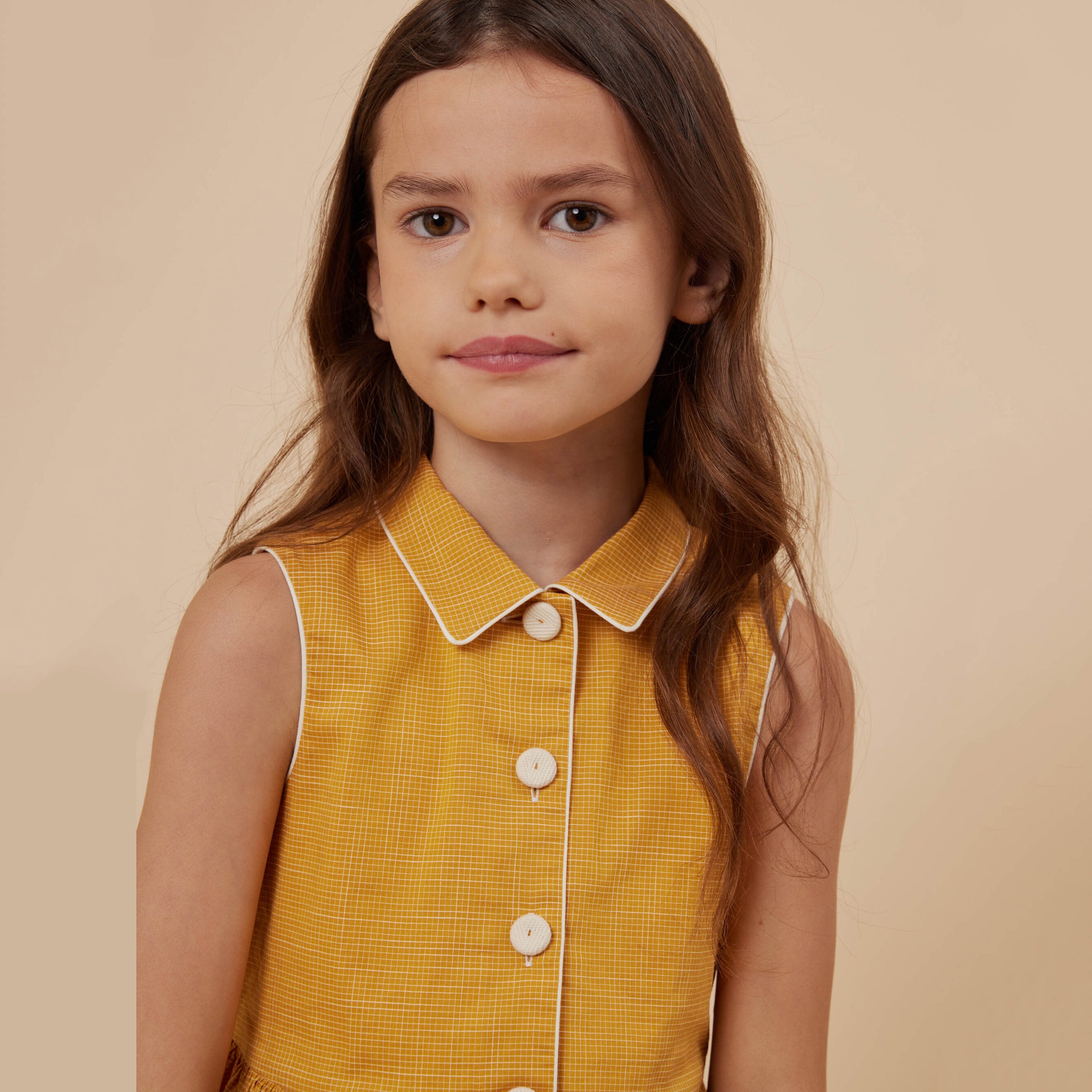 Girls Yellow Check Cotton Dress