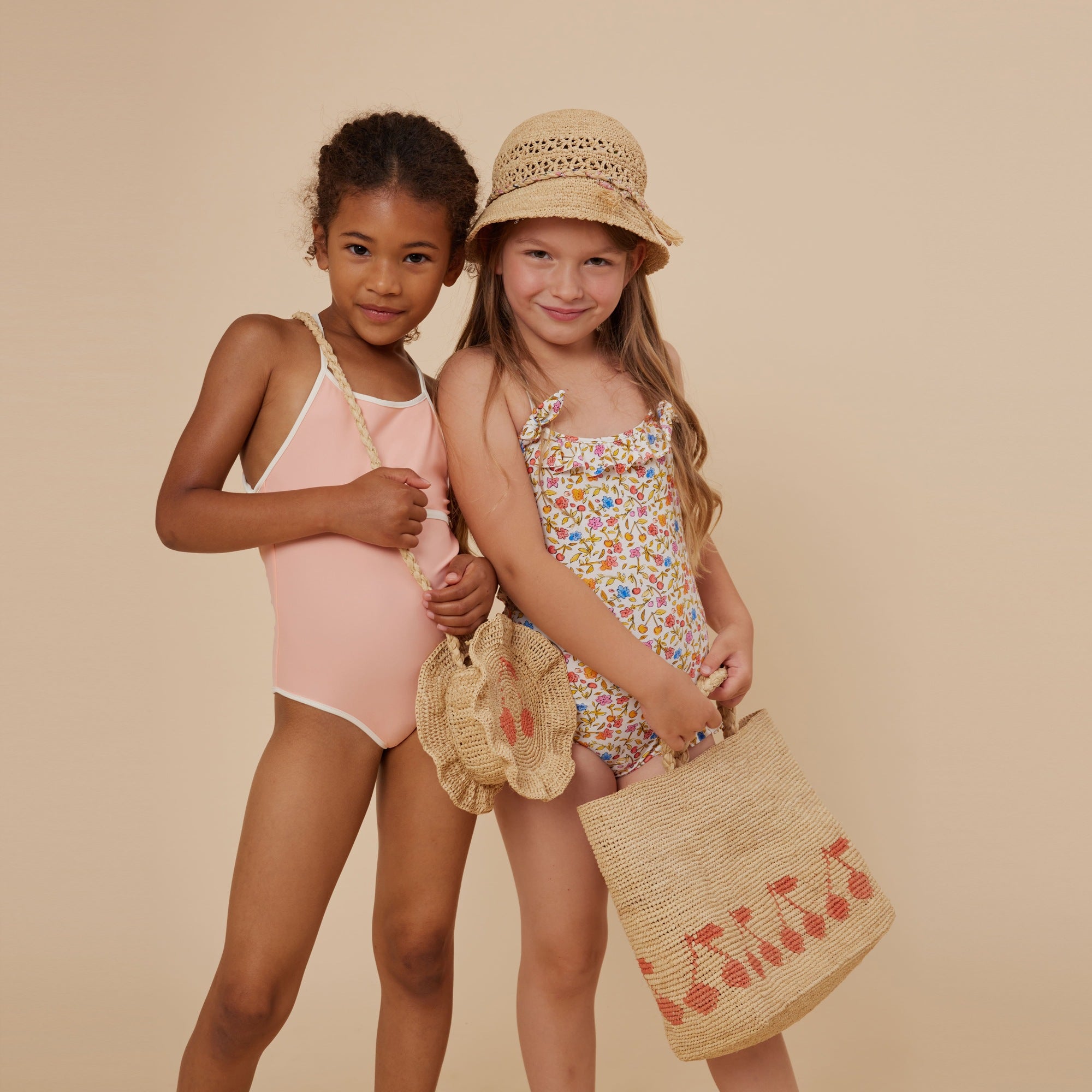Girls Orange Floral Swimsuit
