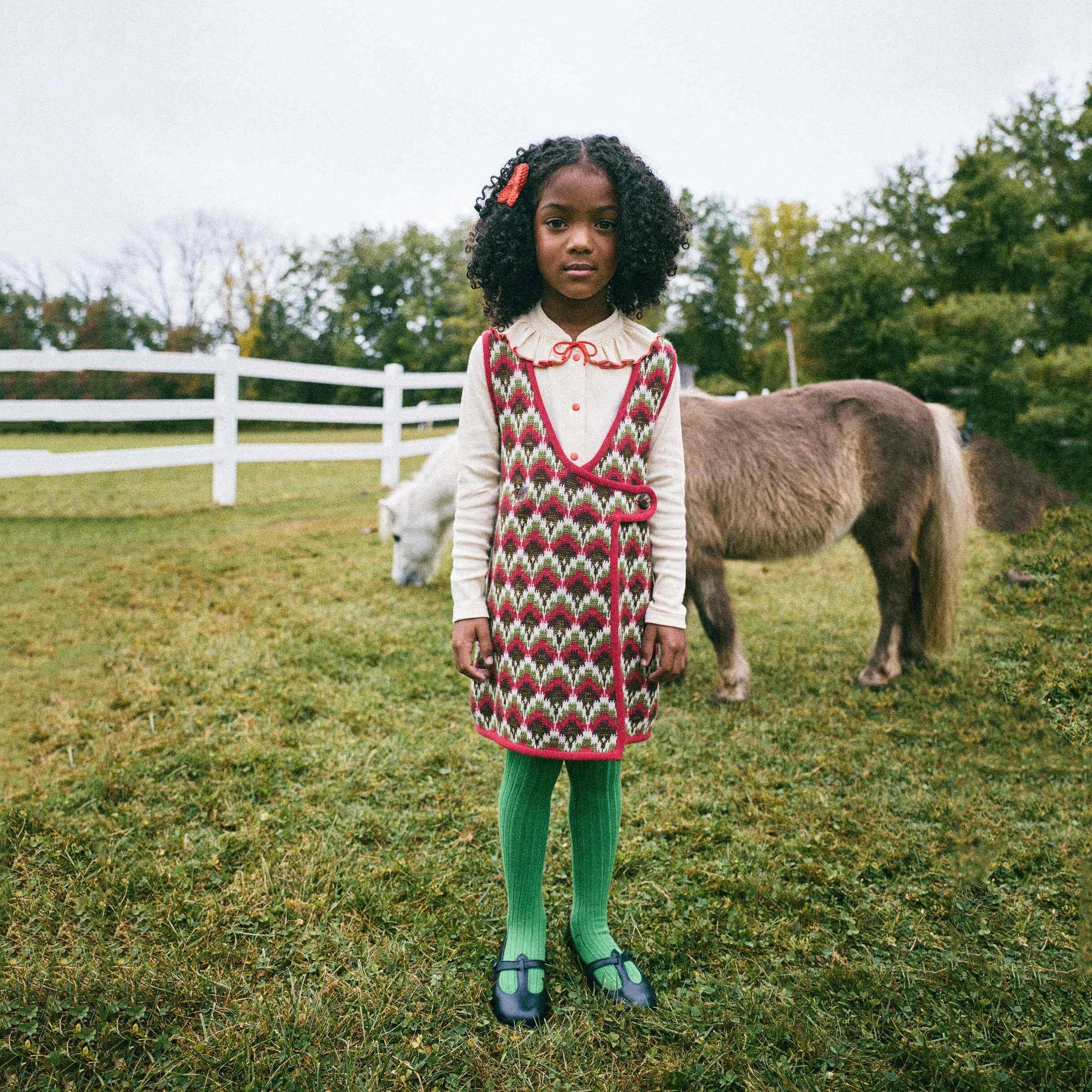 Girls Berry Jacquard Wool Dress