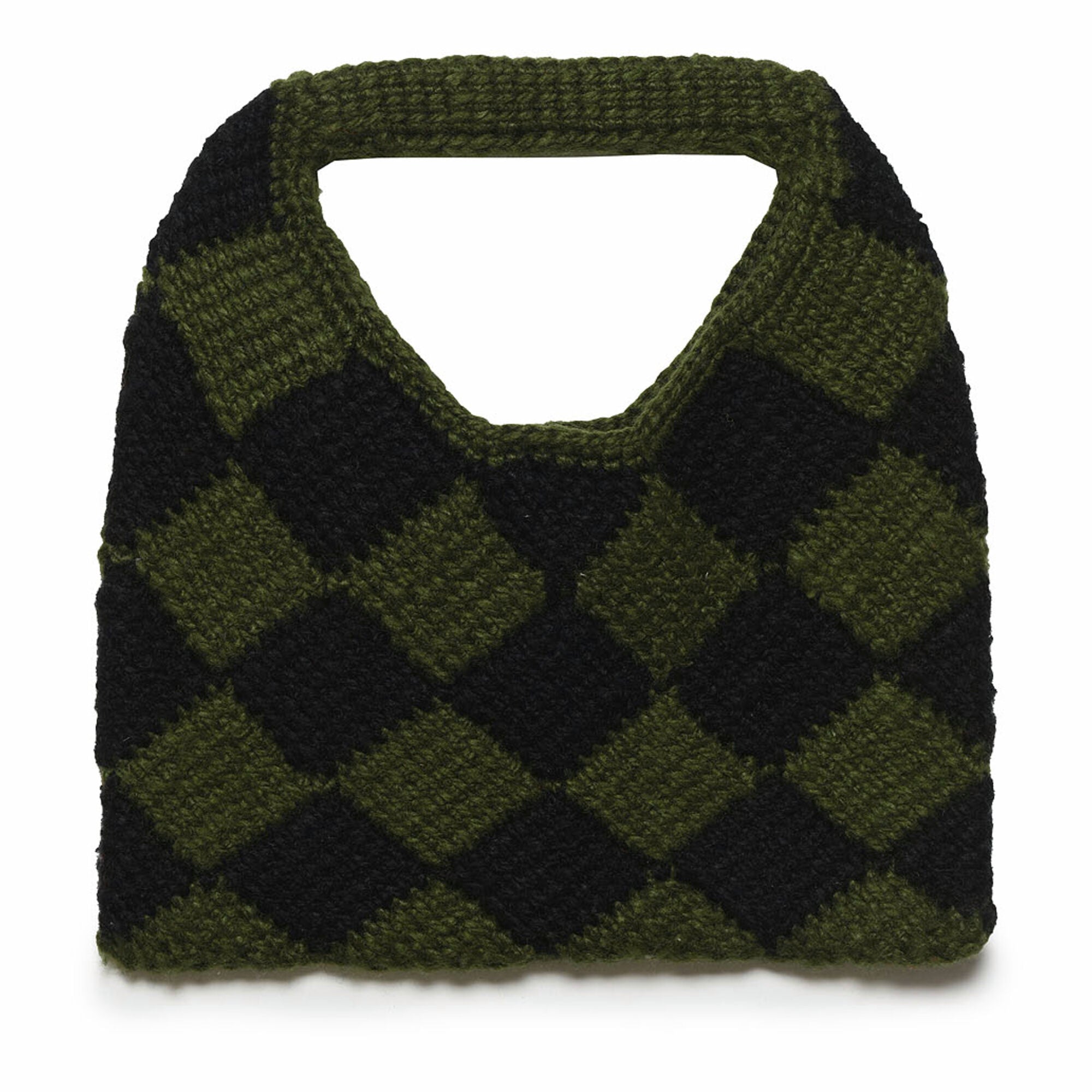 Girls Green Check Crochet Handbag