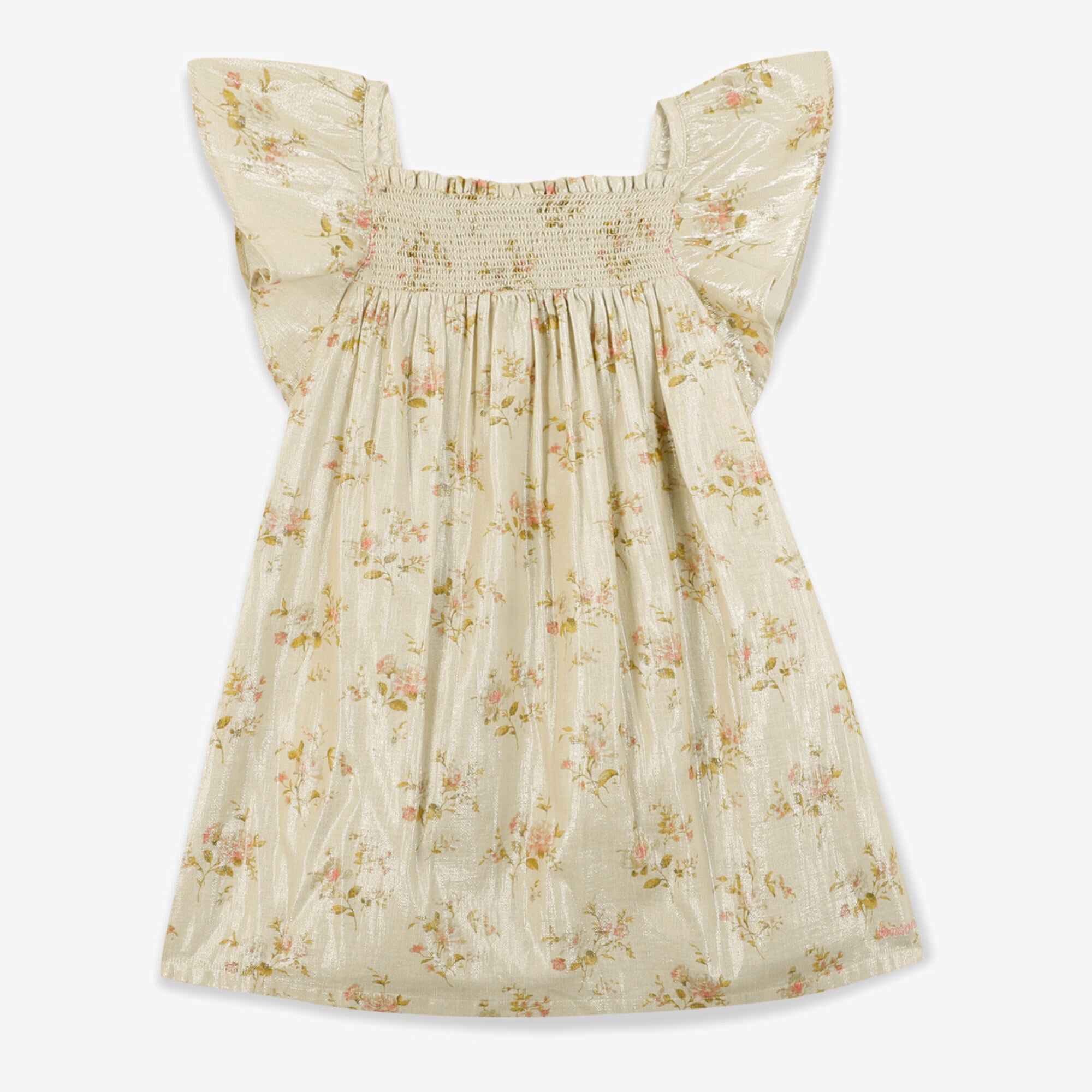 Girls Champagne Printed Cotton Dress