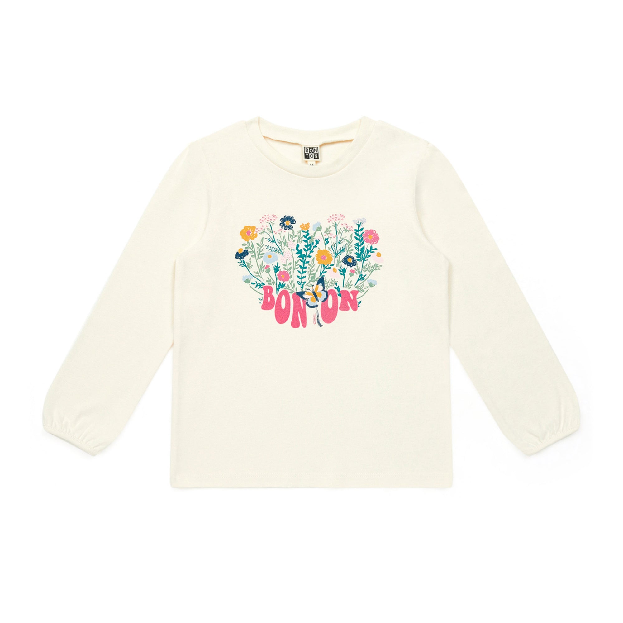 Girls White Printed Cotton T-Shirt