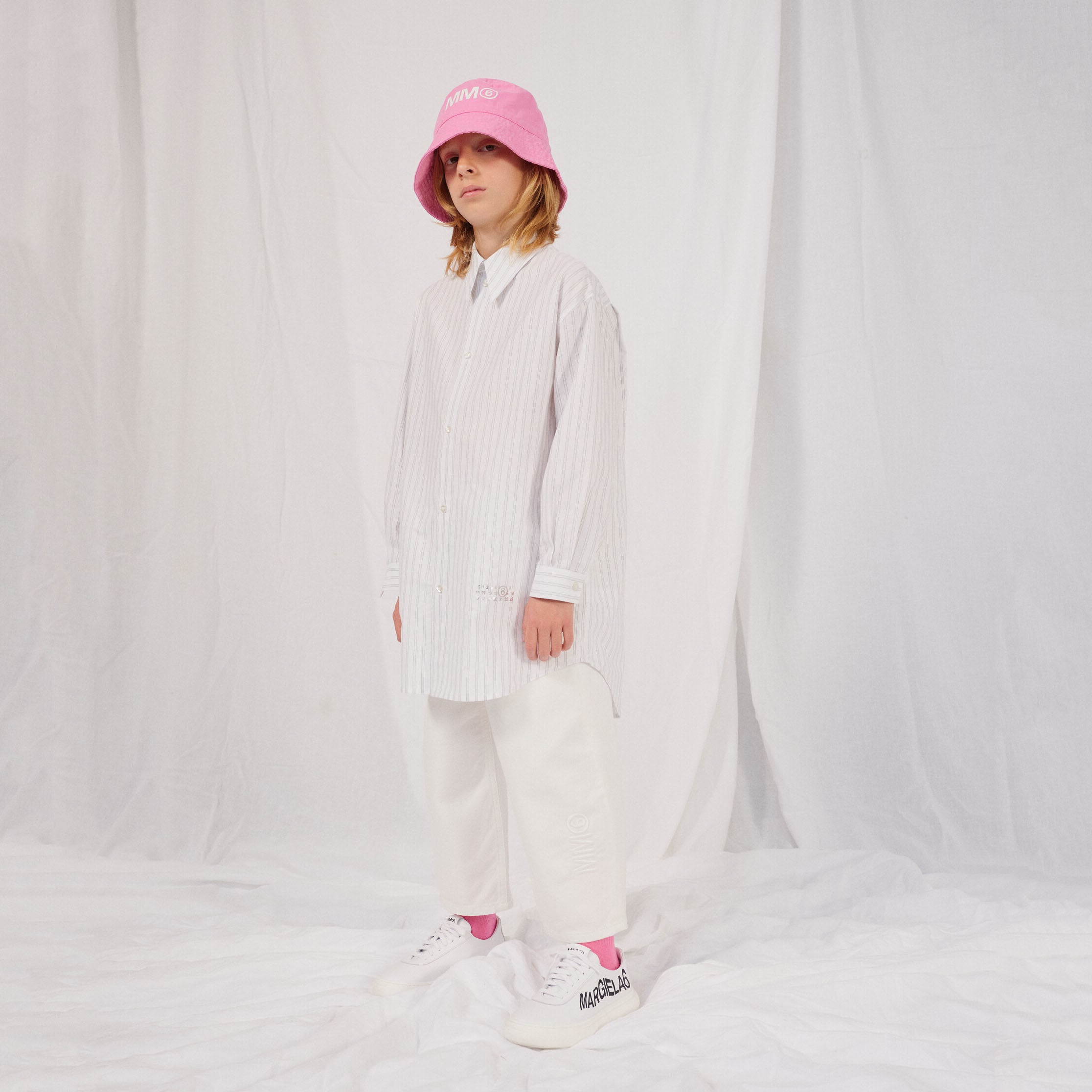 Girls White Stripes Cotton Dress