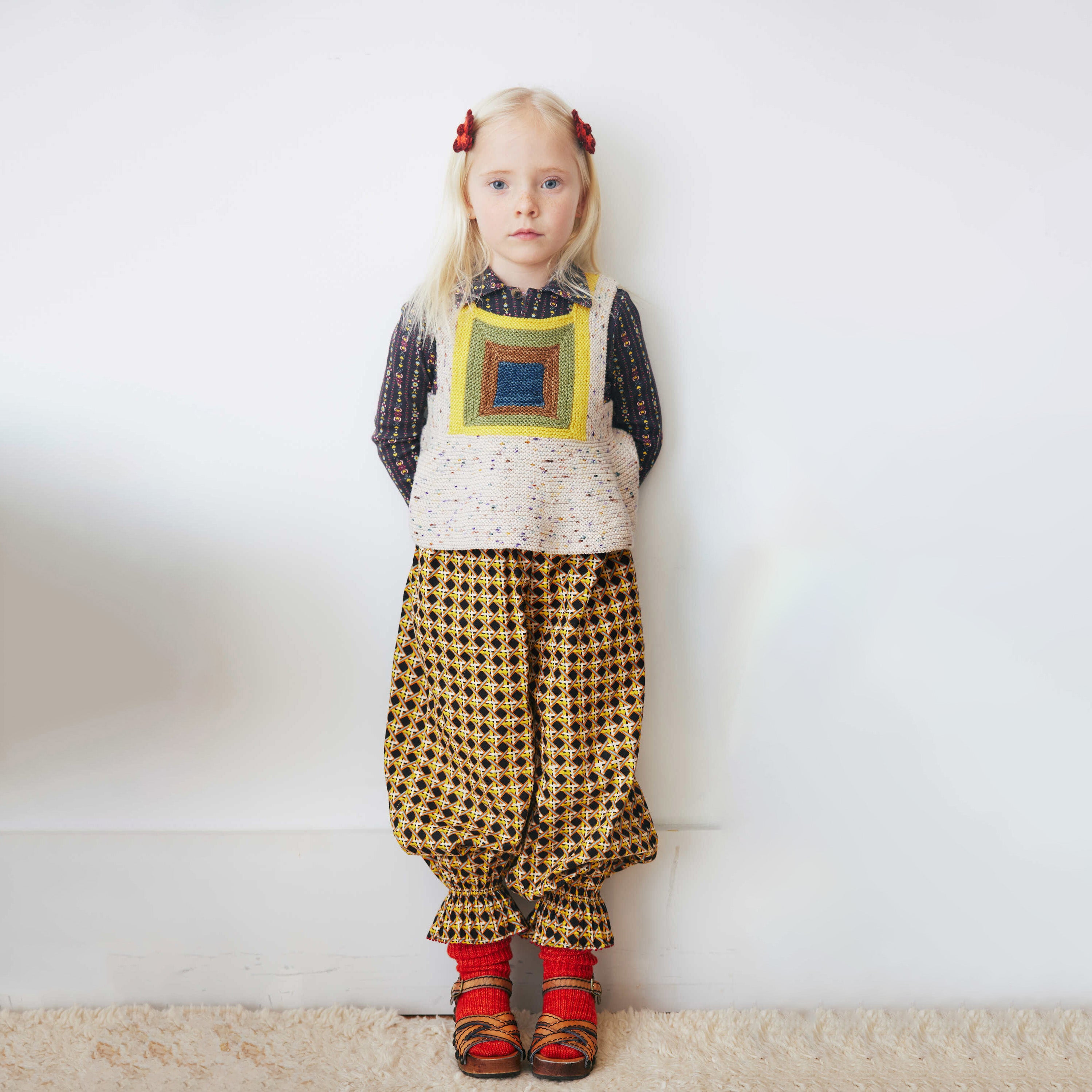 Girls Cream Strap Wool Top