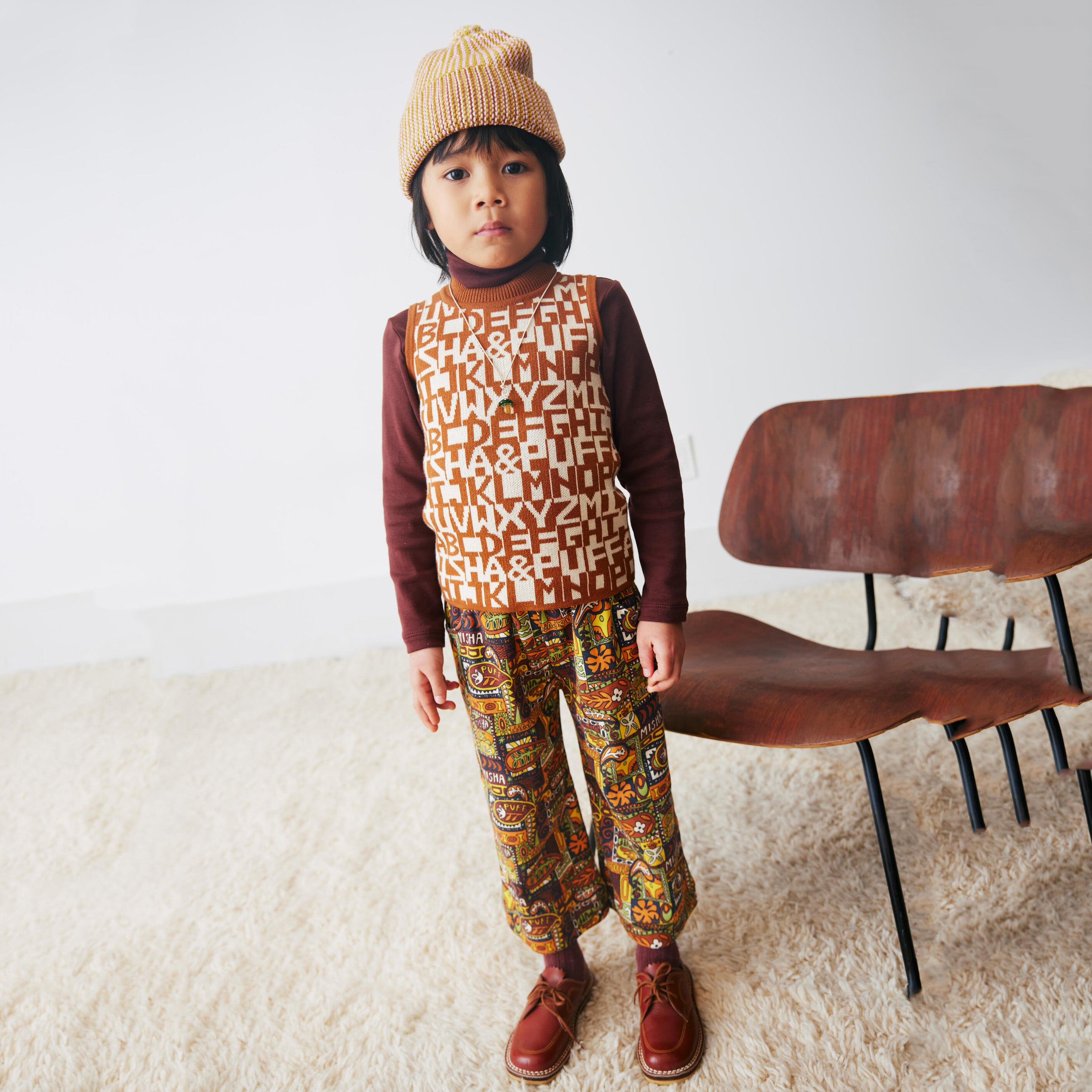 Boys & Girls Brown Printed Cotton Trousers