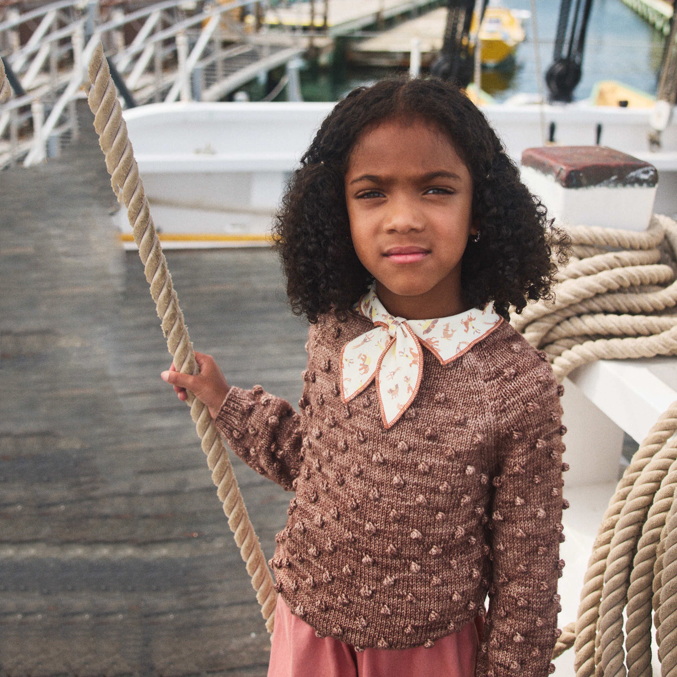 Boys & Girls Brown Popcorn Wool Sweater