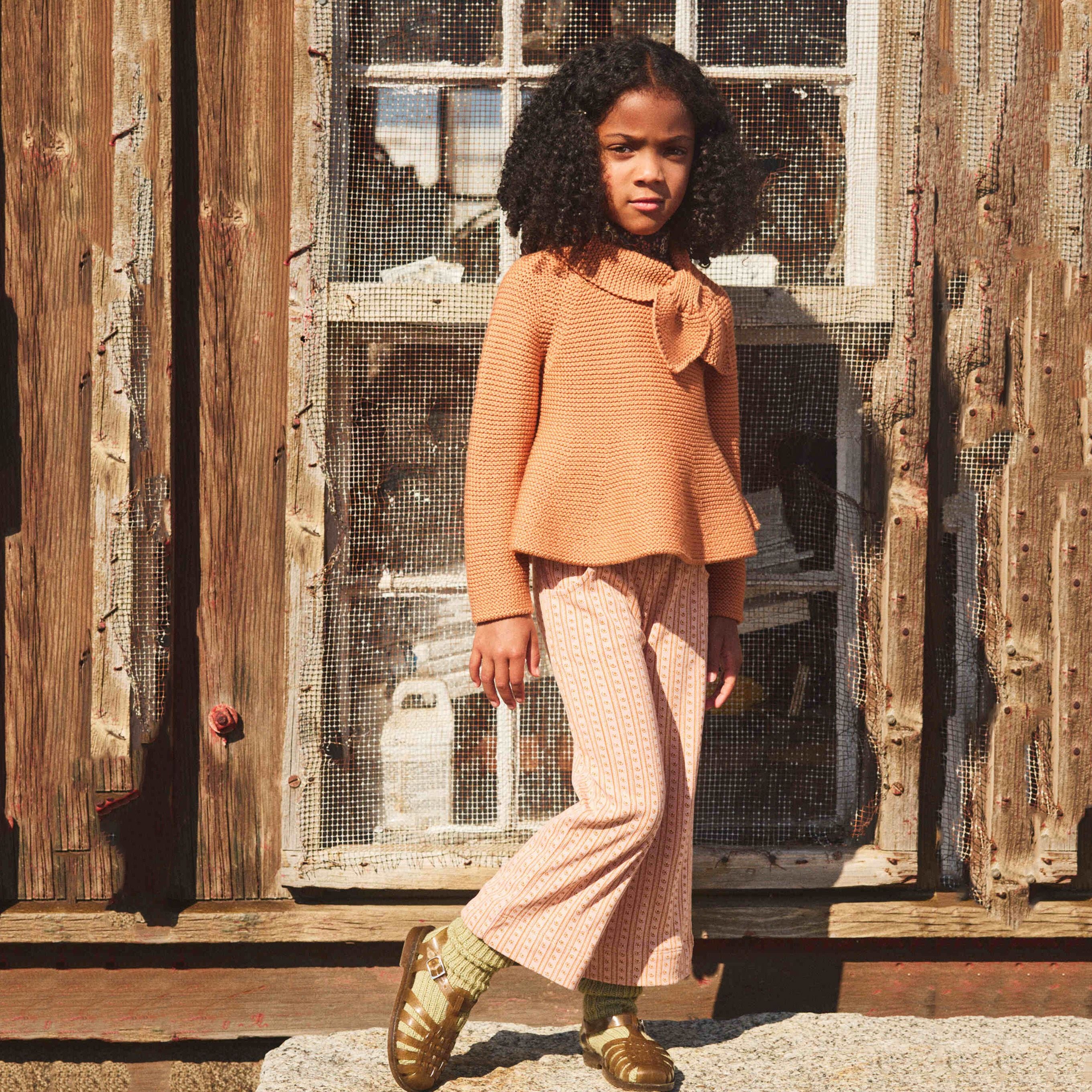 Girls Orange Bow Wool Sweater