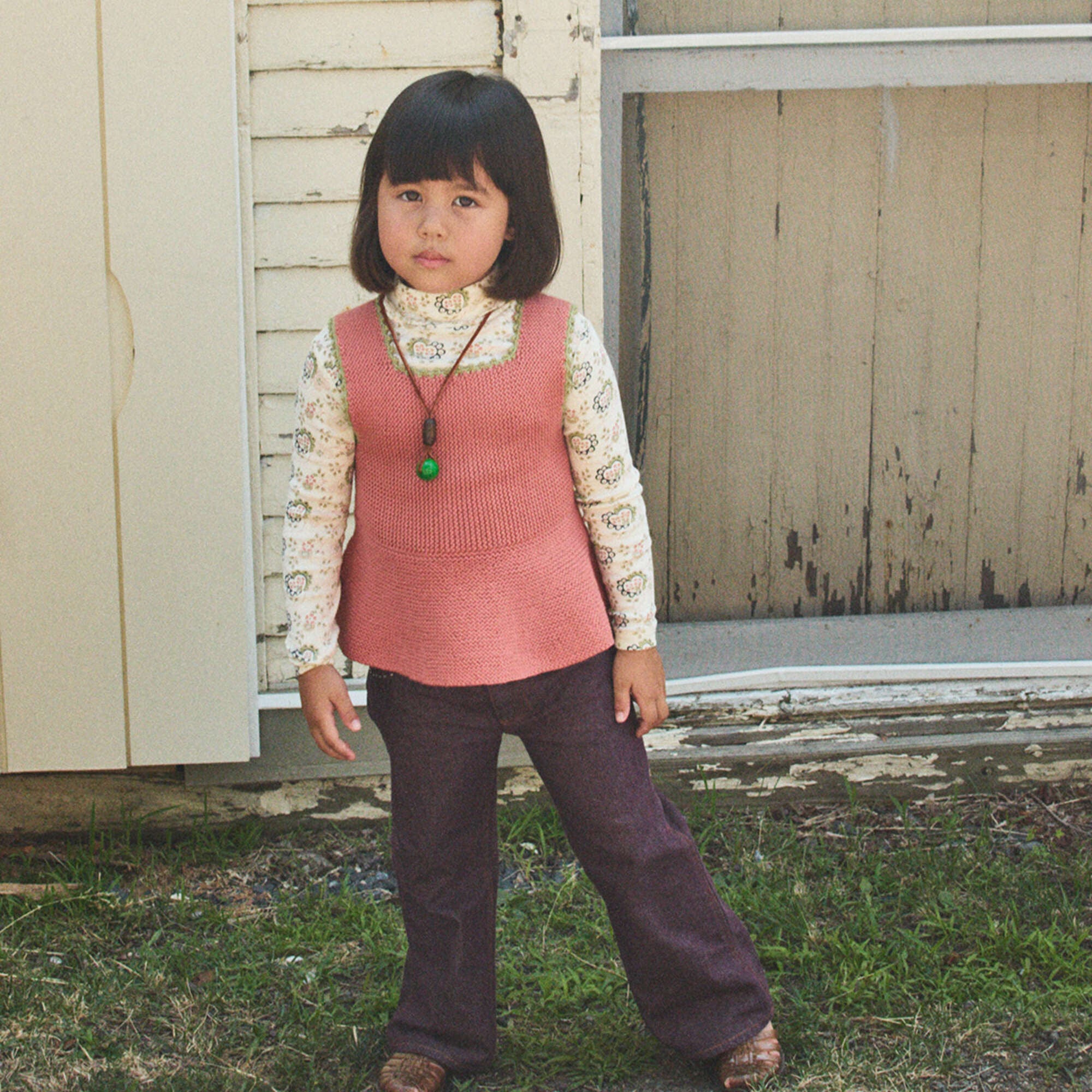 Boys & Girls Beige Floral Cotton Turtleneck