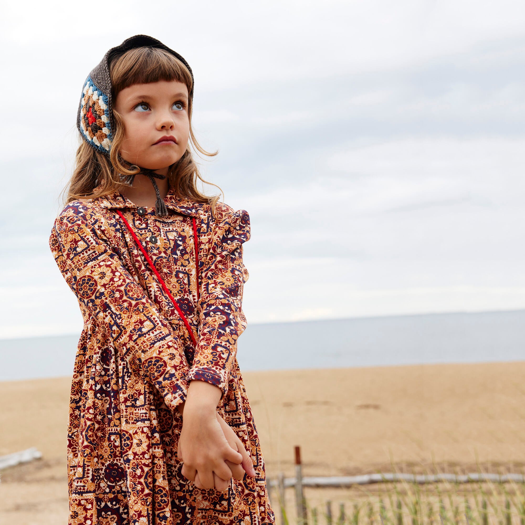 Girls Coffee Medallion Cotton Dress