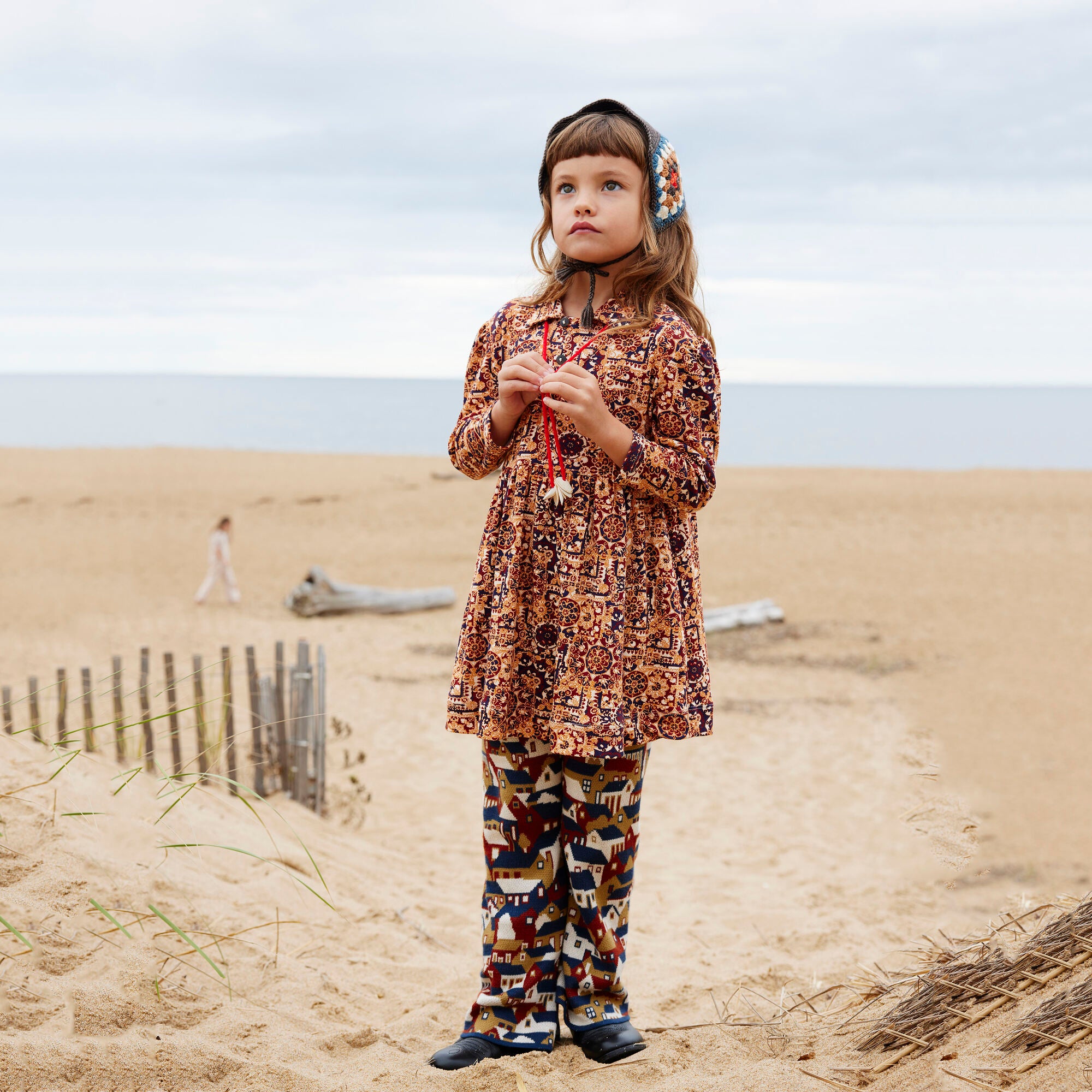 Girls Coffee Medallion Cotton Dress