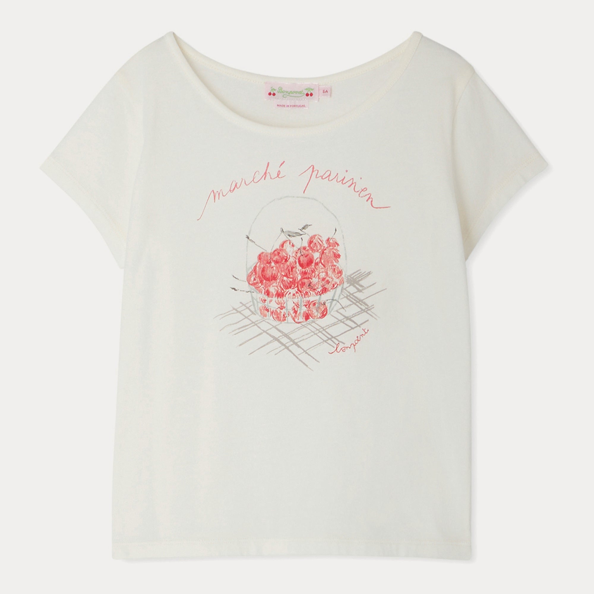 Girls White Printed Cotton T-Shirt