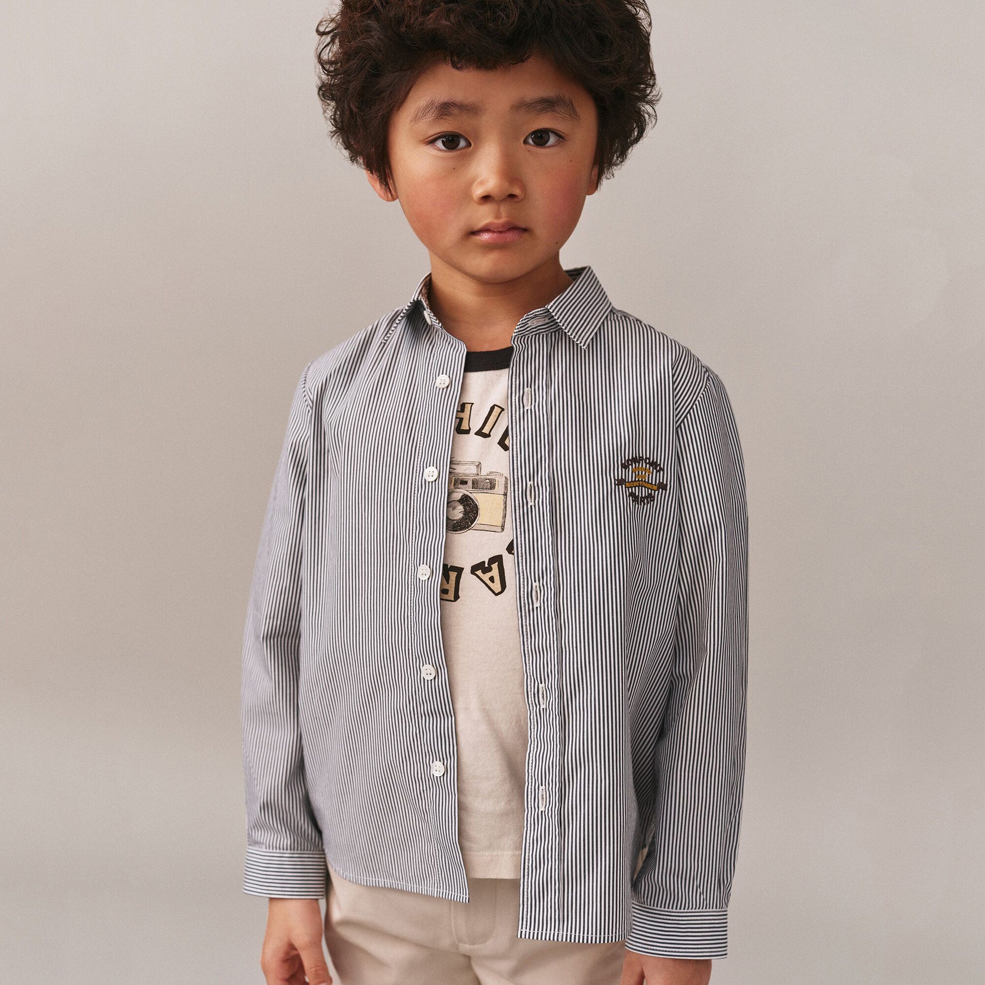 Boys Black Stripes Cotton Shirt