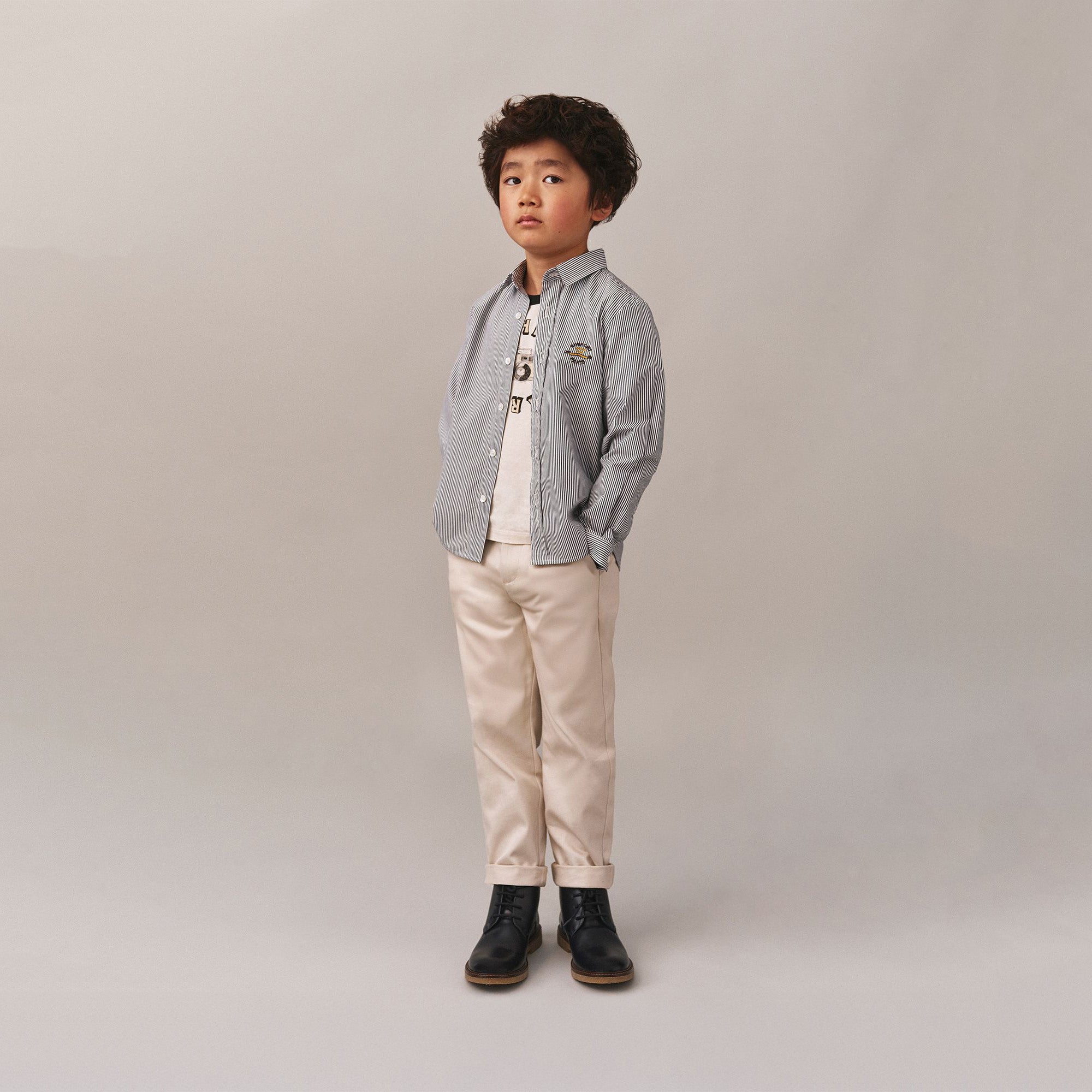 Boys Black Stripes Cotton Shirt