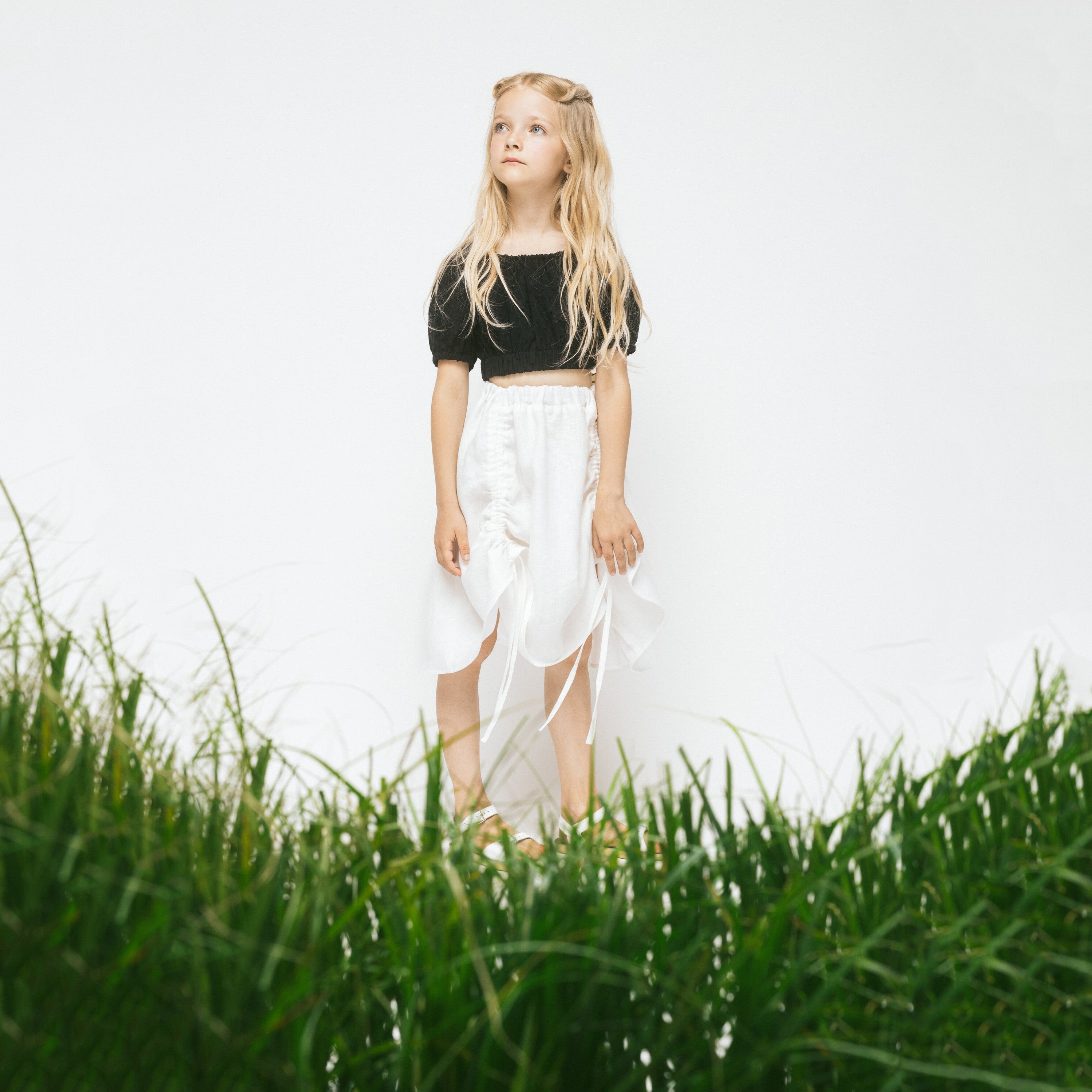 Girls White Drawstring Skirt