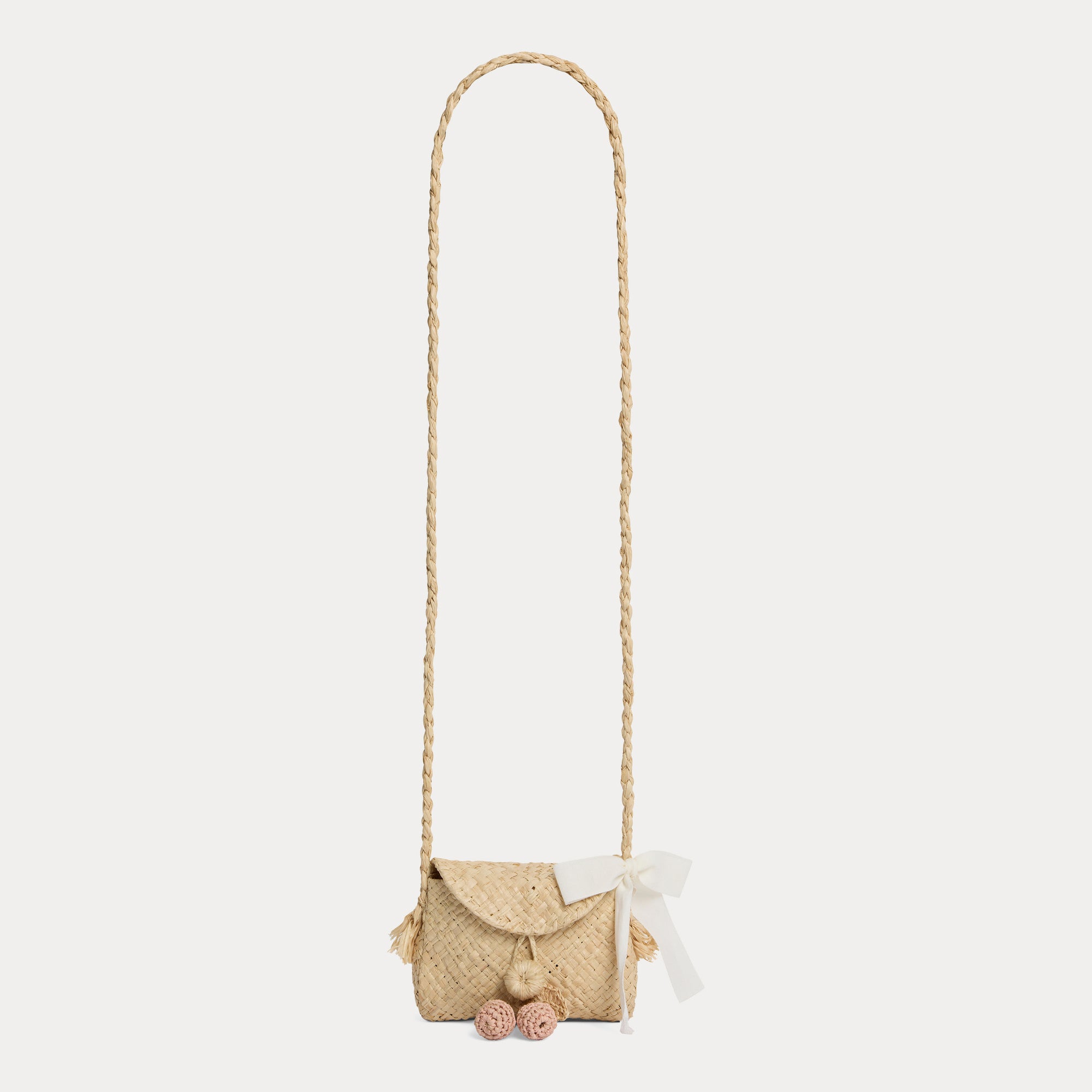 Girls Beige Raphia Shoulder Bag