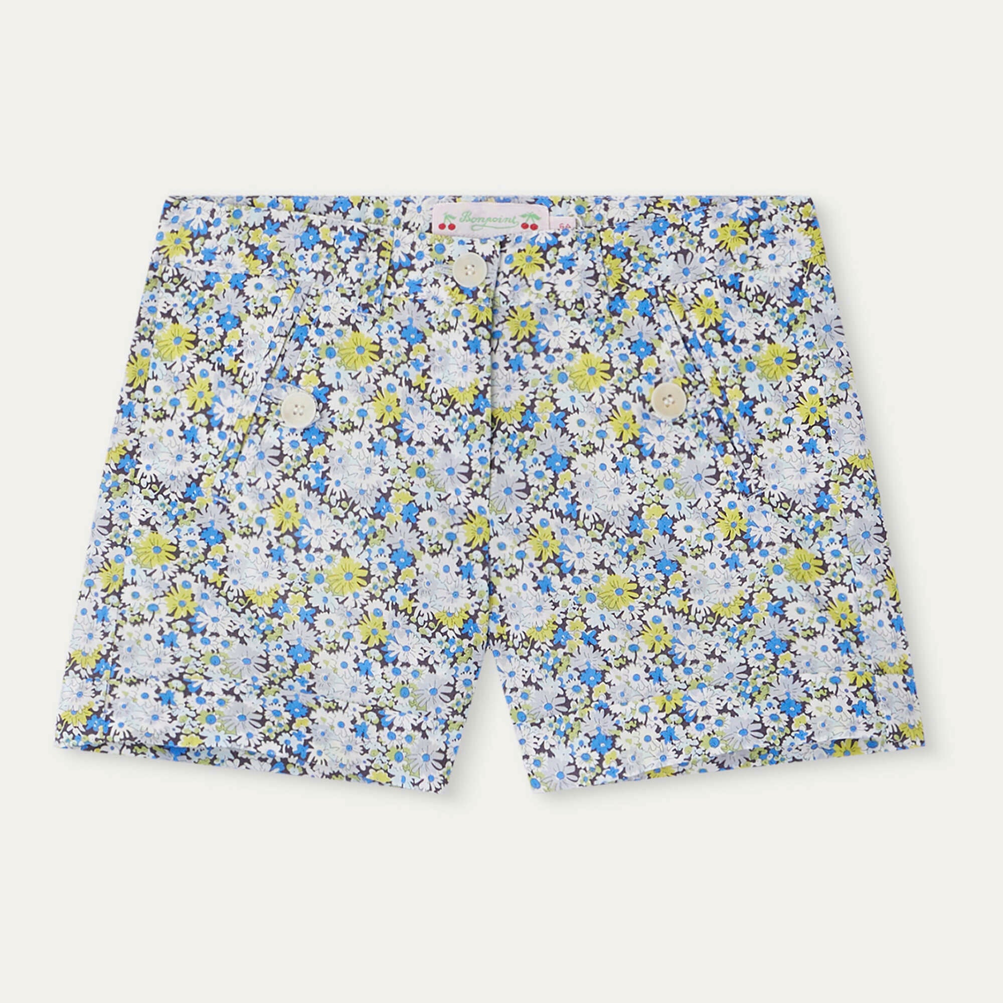 Girls Blue Floral Cotton Shorts
