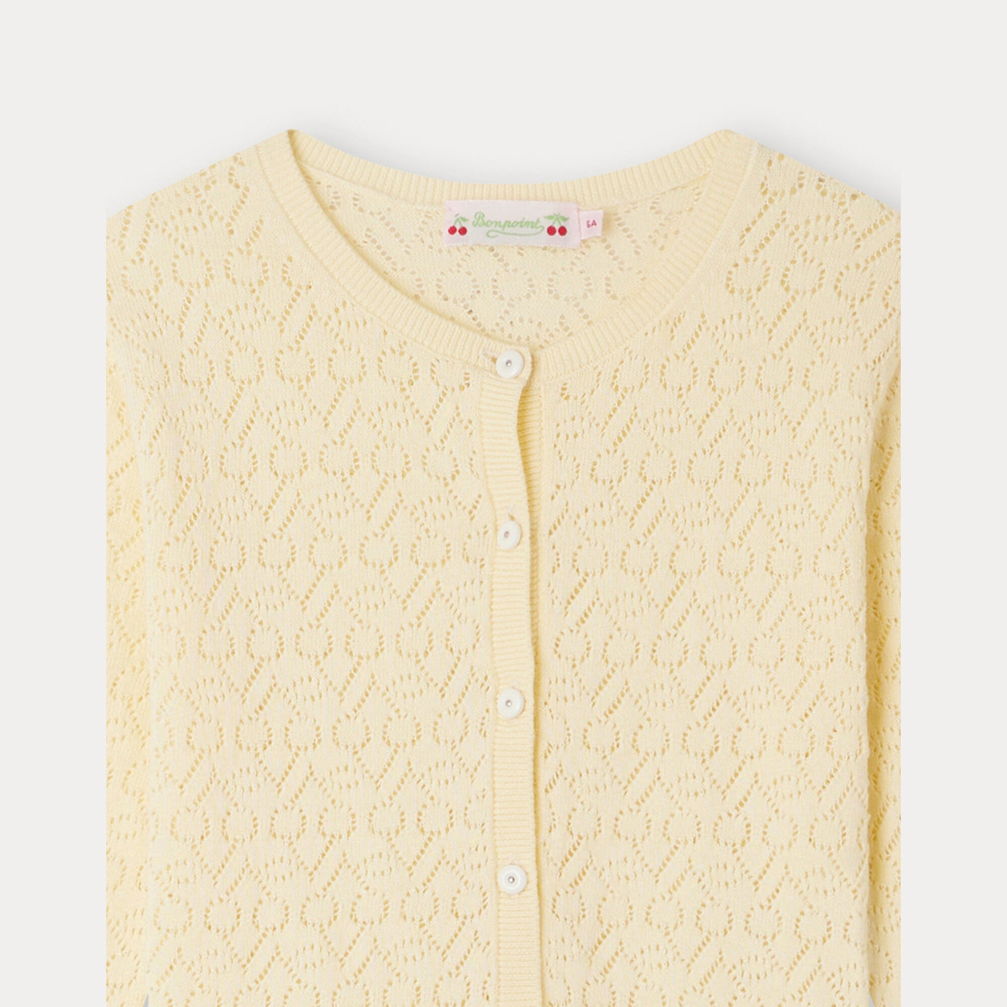 Girls Light Yellow Cherry Cotton Cardigan