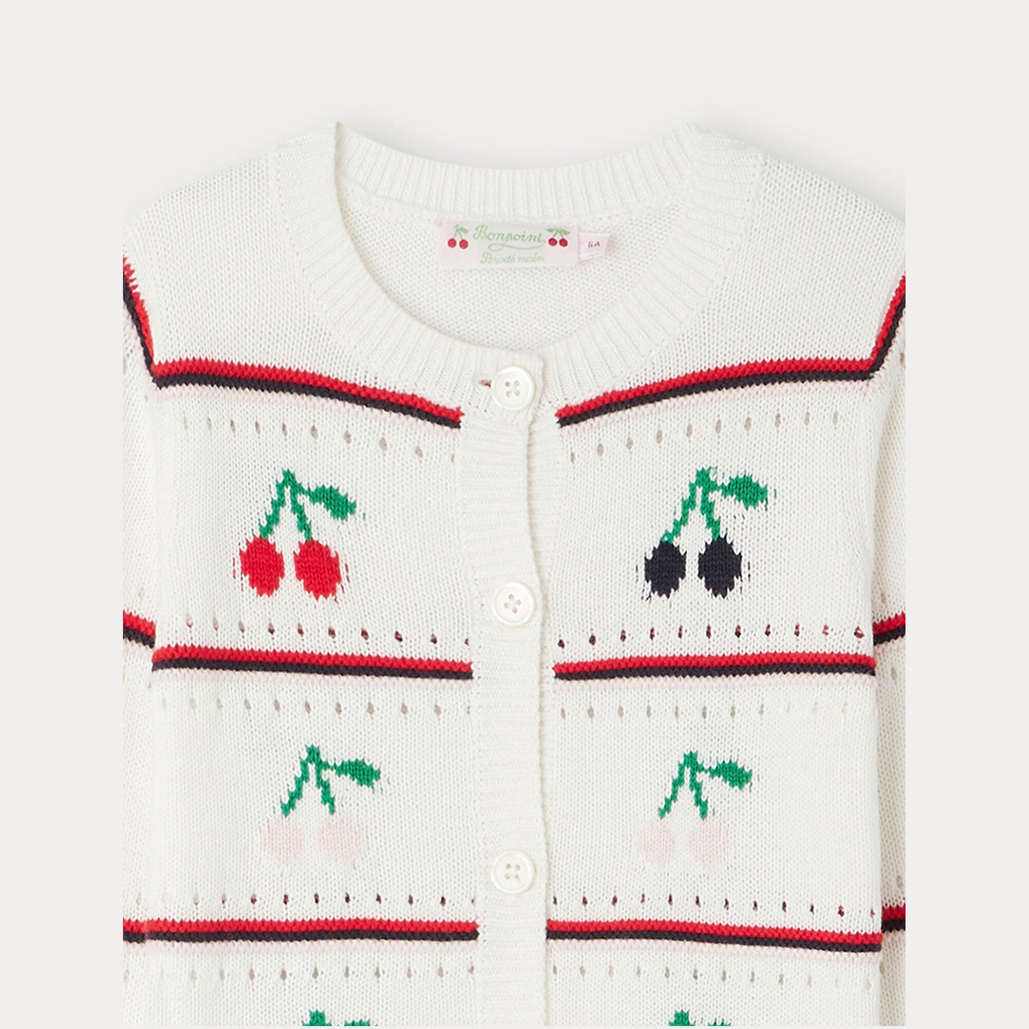 Girls White Jacquard Cotton Cardigan